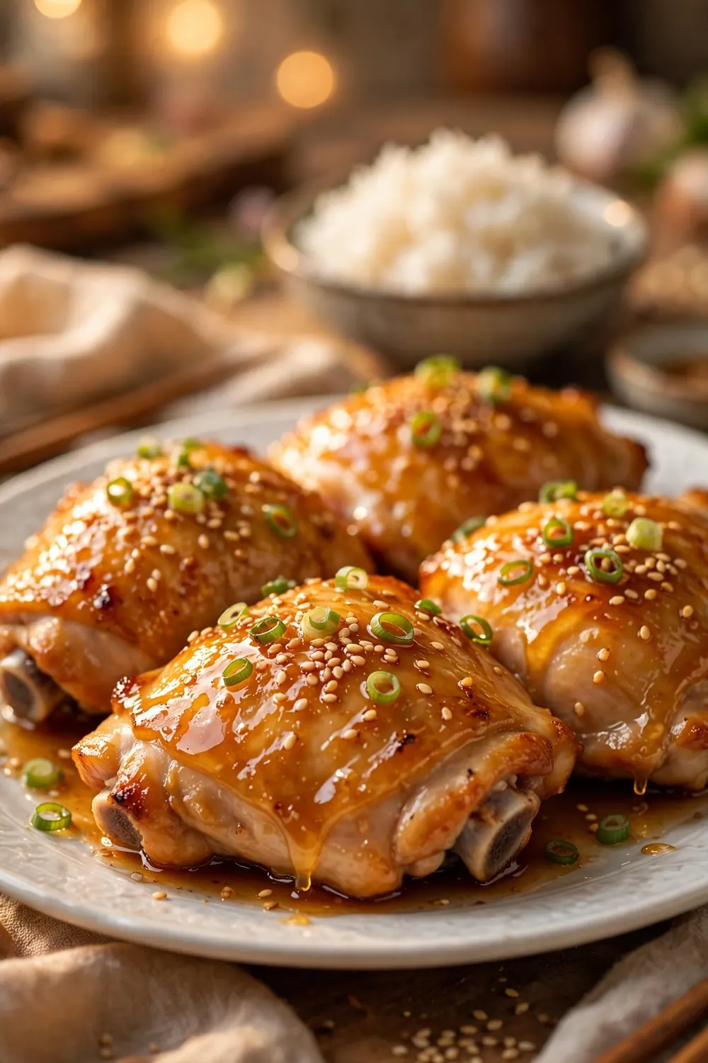 Honey glazed chicken thighs, a sweet favorite for chicken dinners