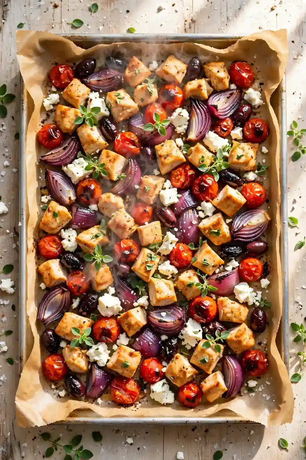Mediterranean sheet pan chicken, a one pan chicken dinners solution