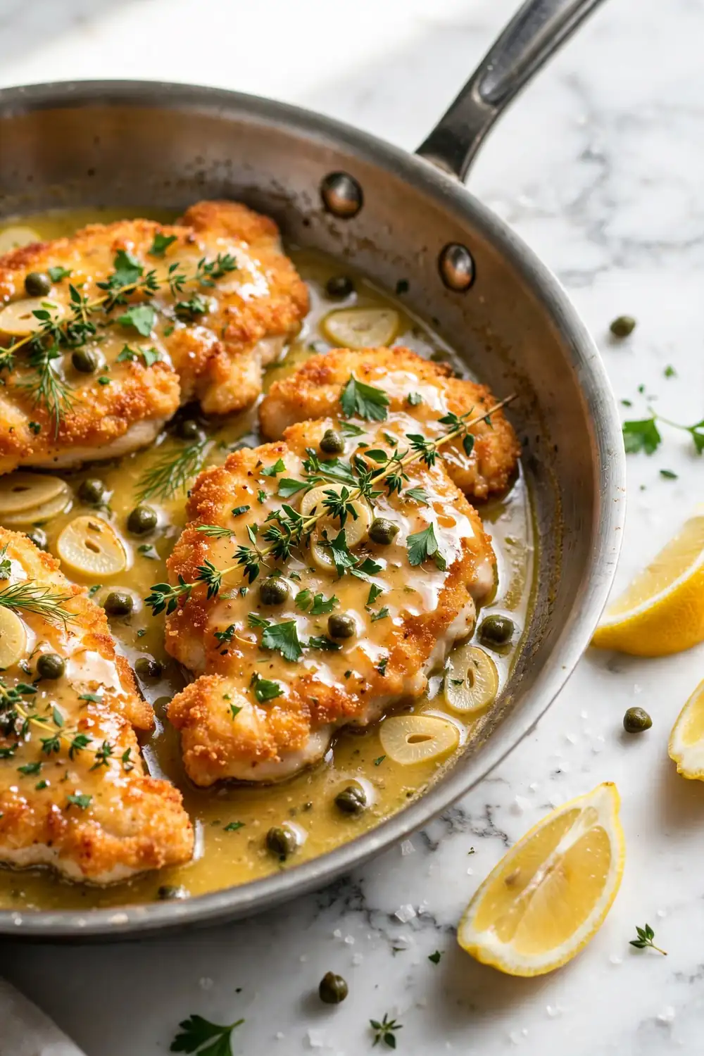 Garlic herb chicken piccata, a bright chicken dinners classic