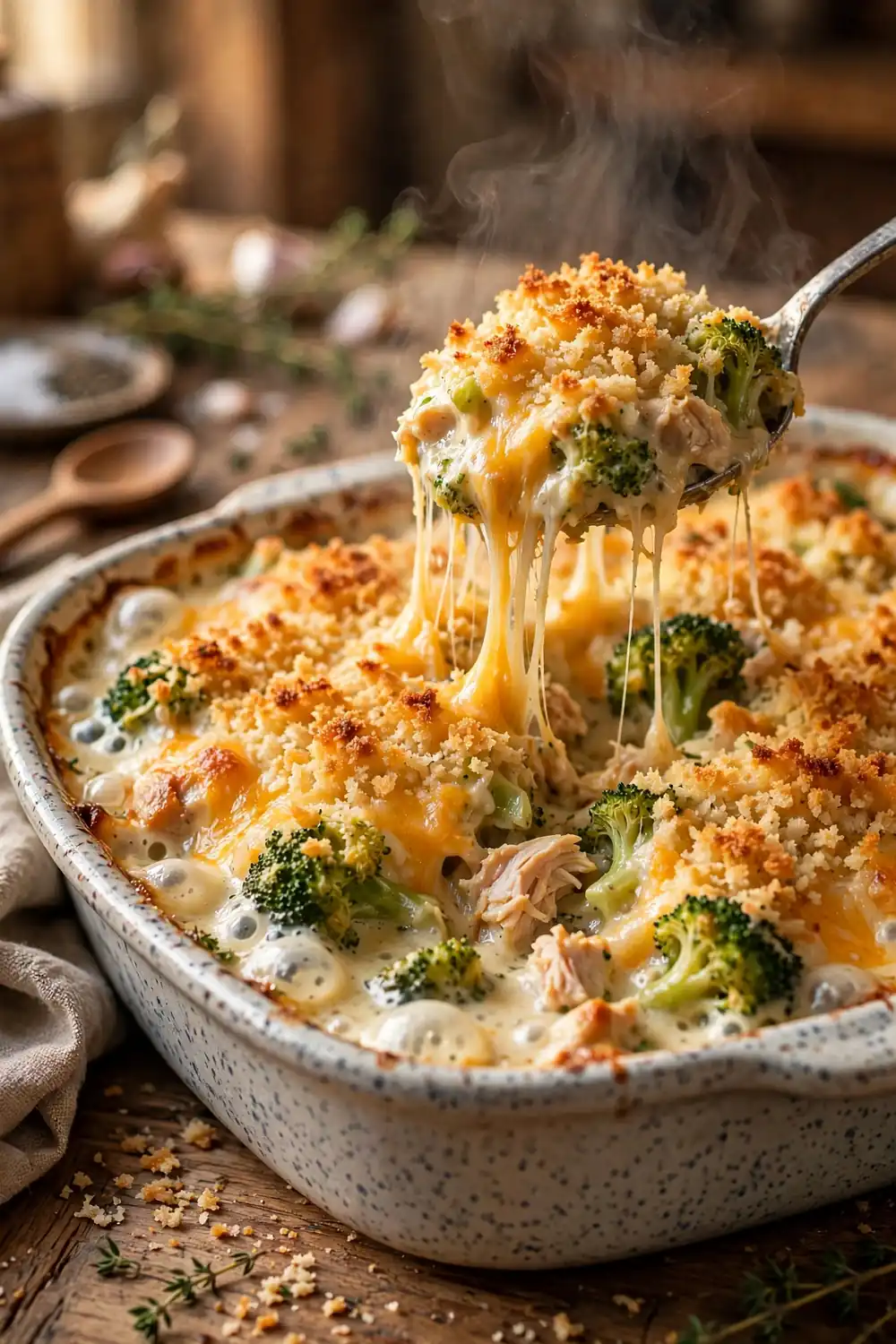 Cheesy broccoli chicken casserole, a comfort food chicken dinners bake