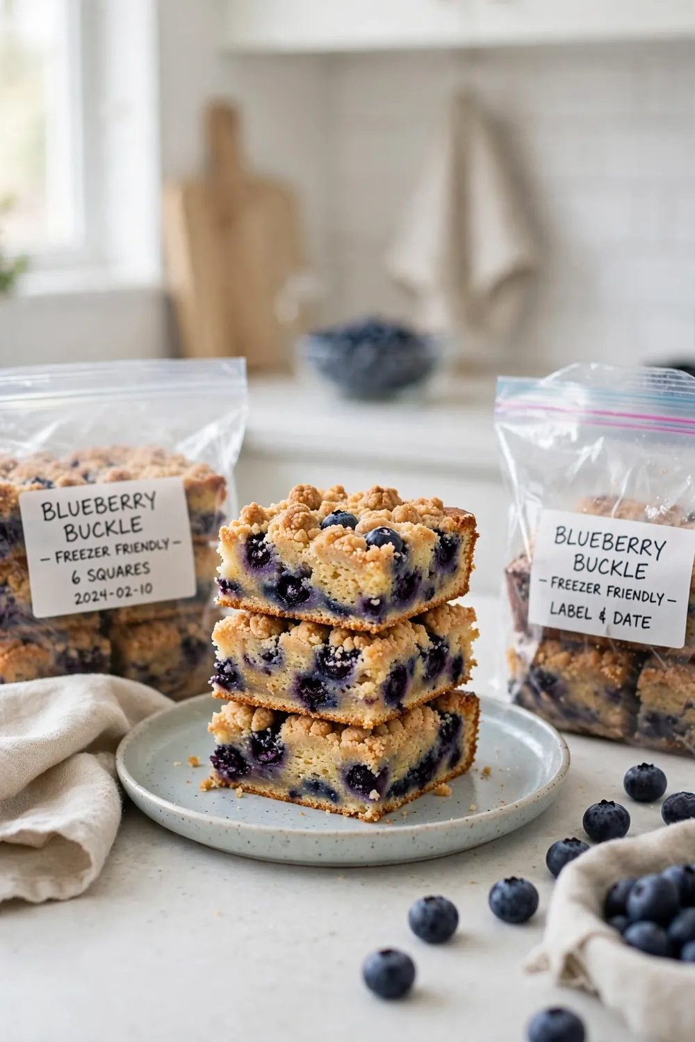 Blueberry crumb cake freezer friendly squares