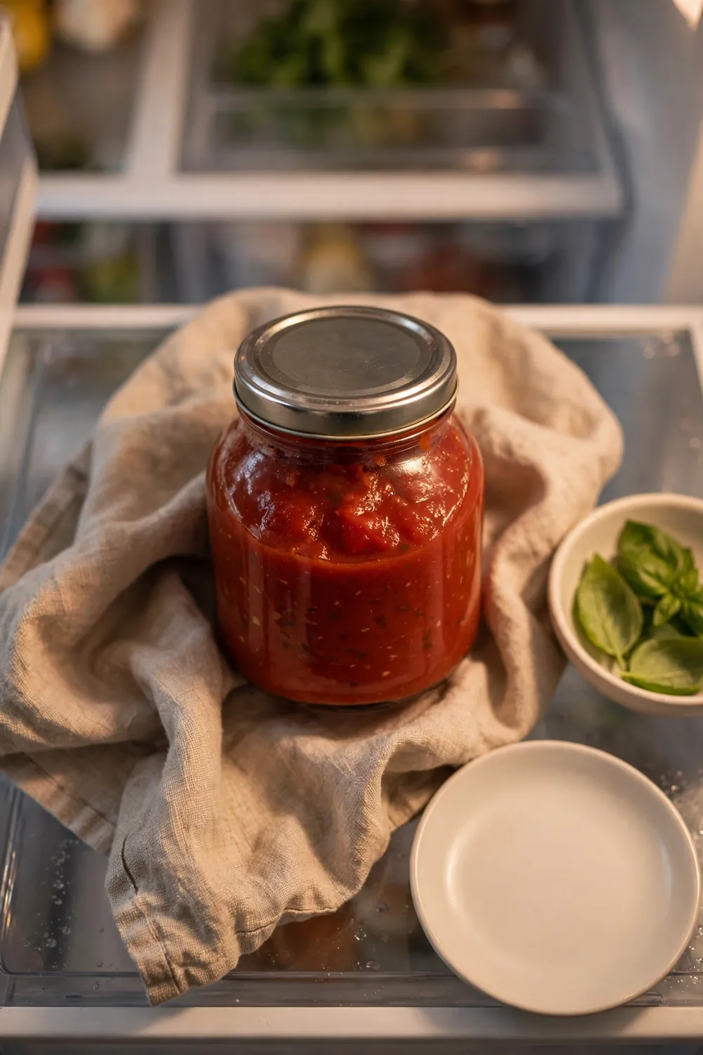 Tomato sauce in a sealed glass jar