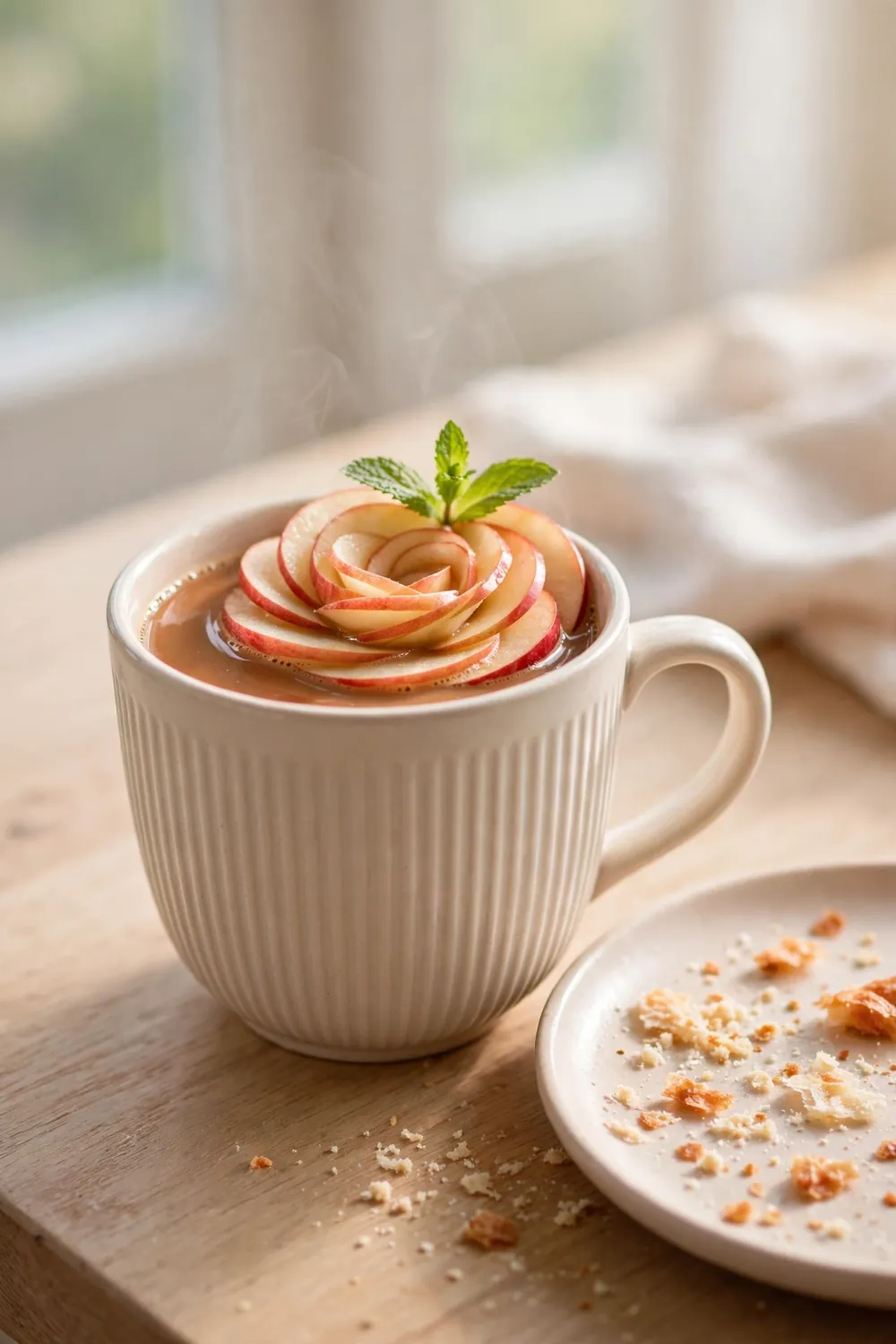 Apple slice rosette on a chai cider mug