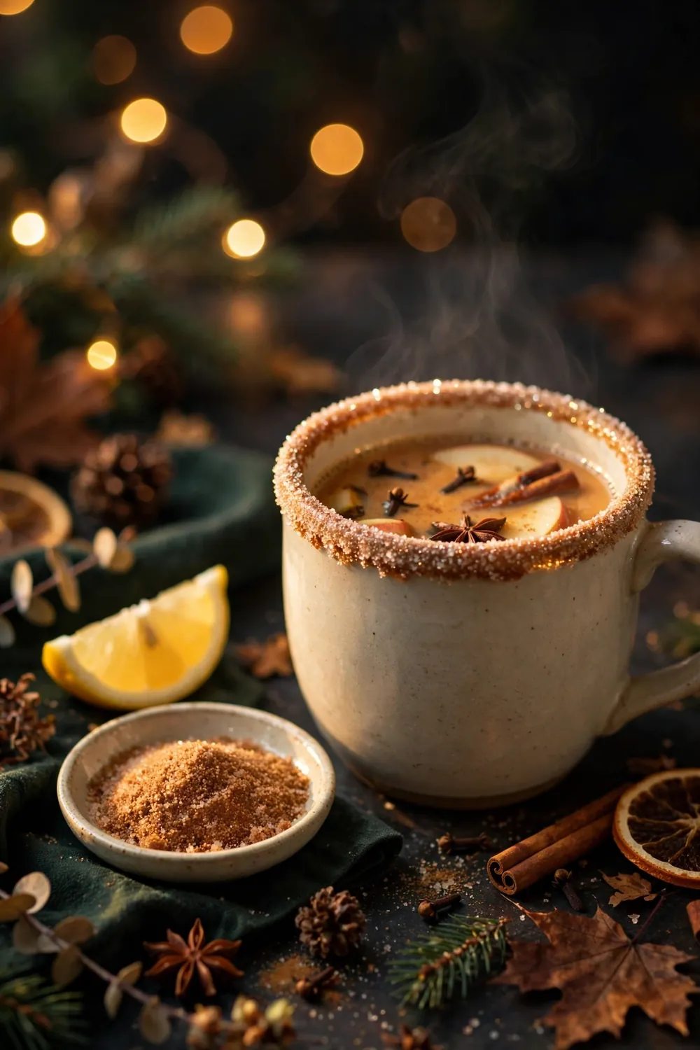 Cinnamon sugar rimmed mug of chai cider