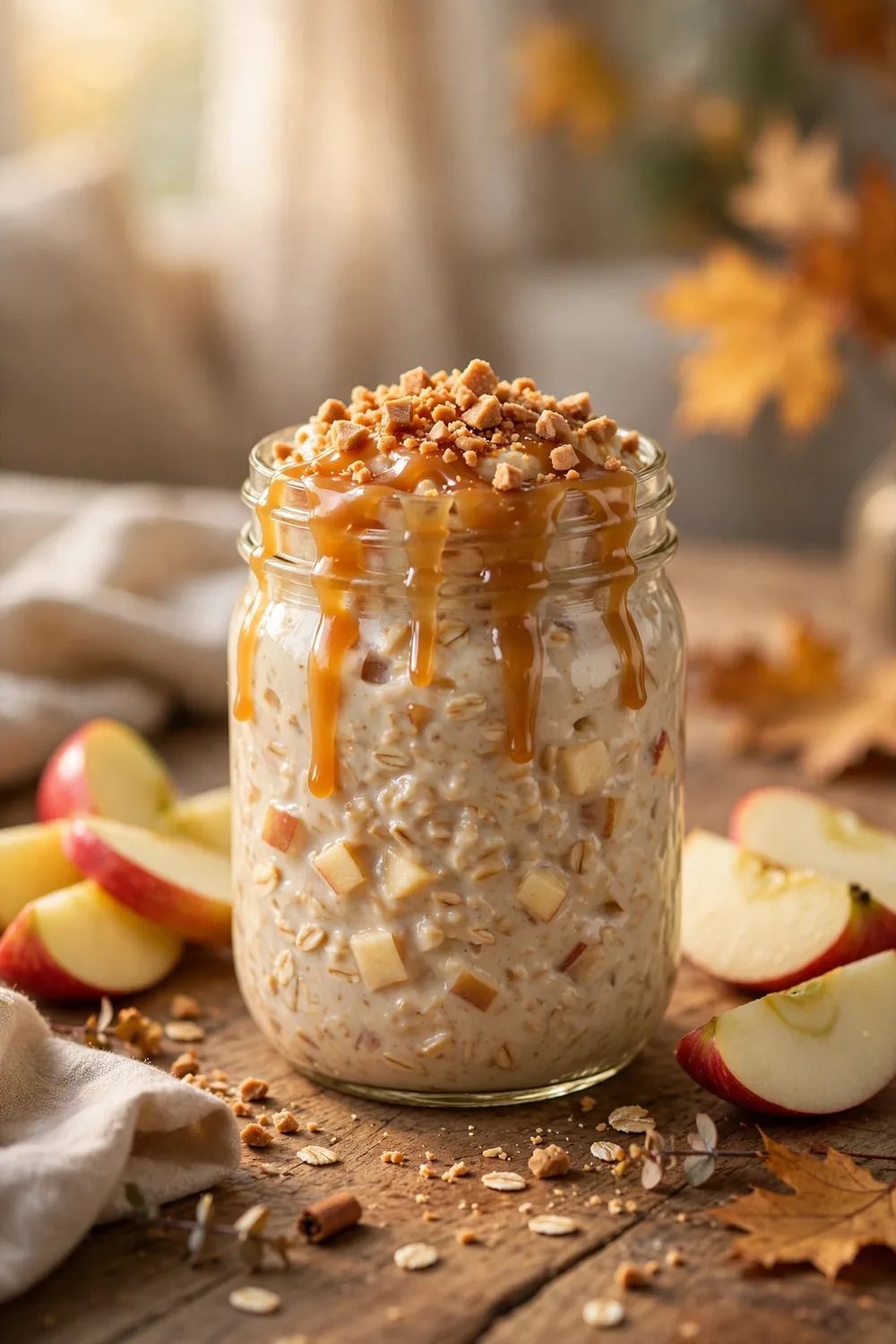 Caramel apple oats jar with toffee crunch