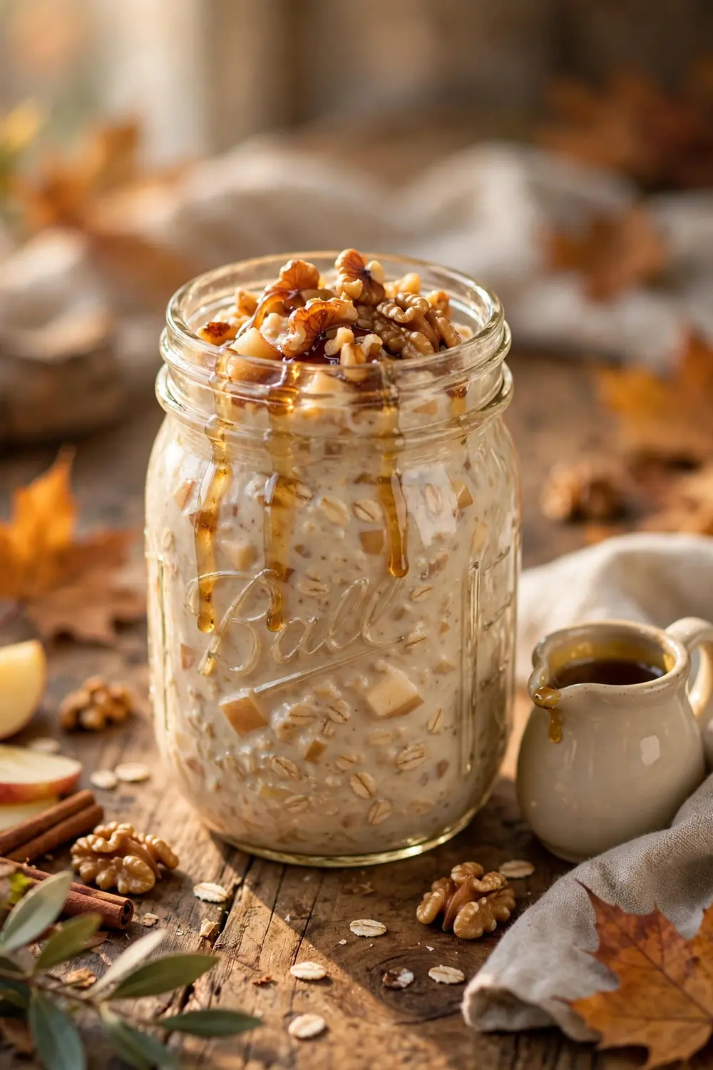 Maple walnut oats jar with toasted walnuts