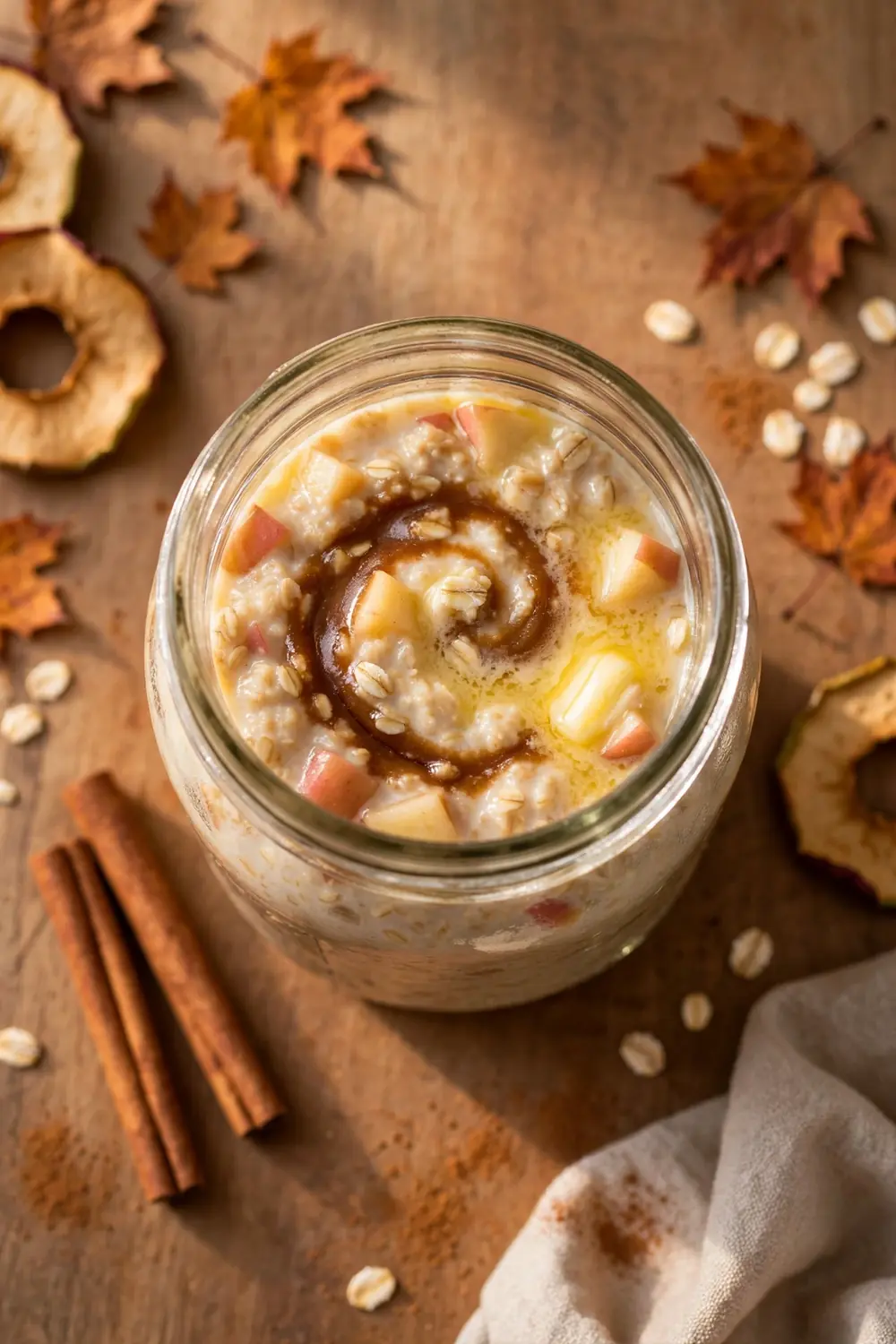 Brown sugar apple oats jar with caramel swirl