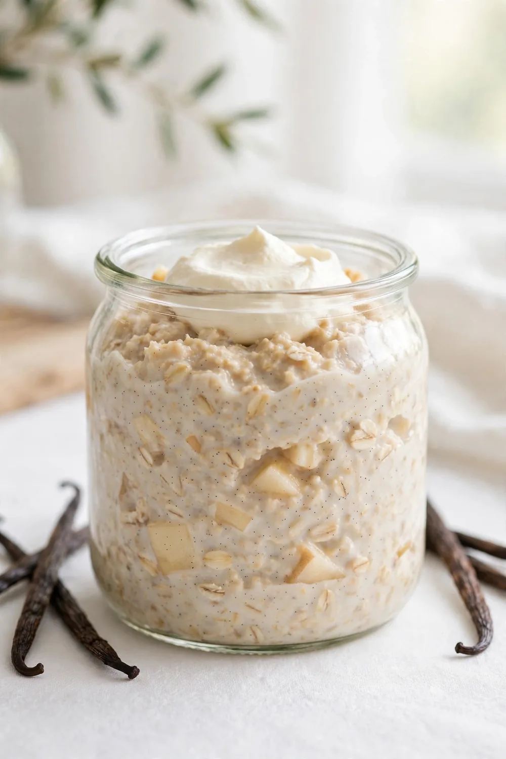 Vanilla bean apple oats jar with cream