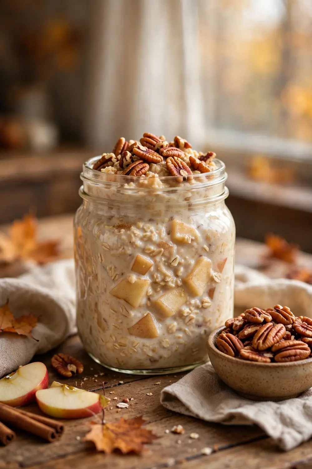 Apple oats jar with toasted pecan topping