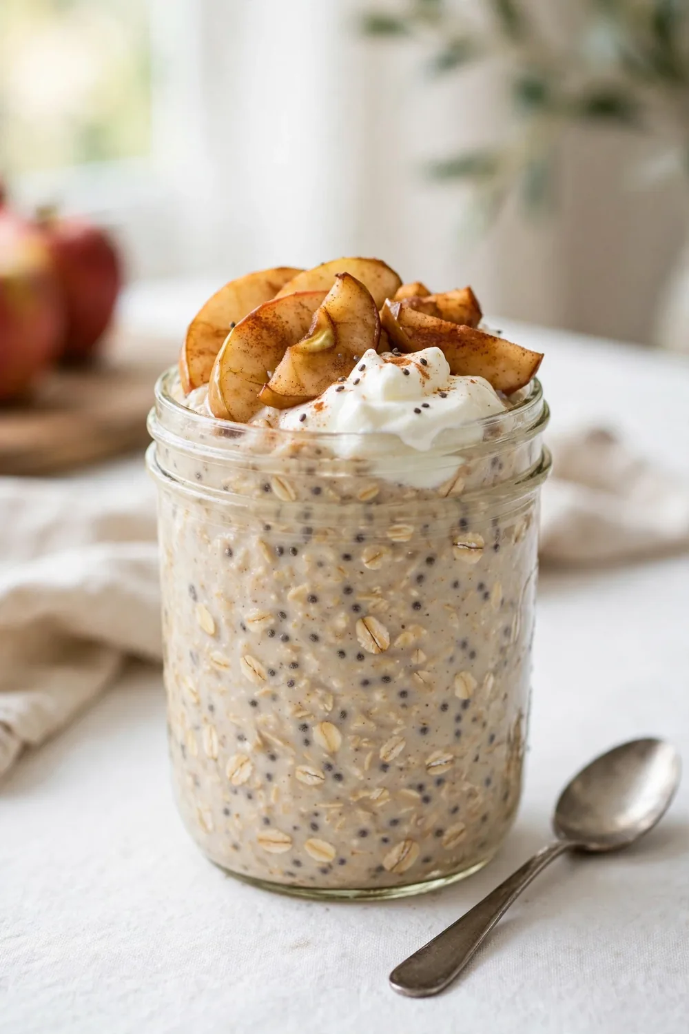 Apple oats jar with chia seeds and yogurt