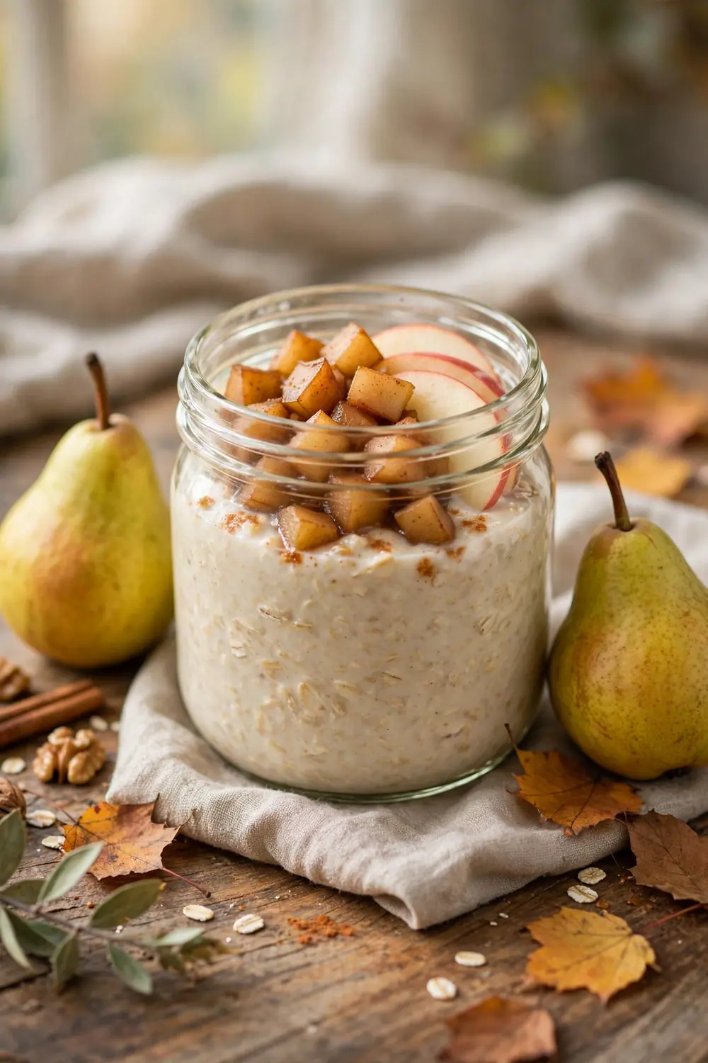 Apple pear oats jar with spiced pears