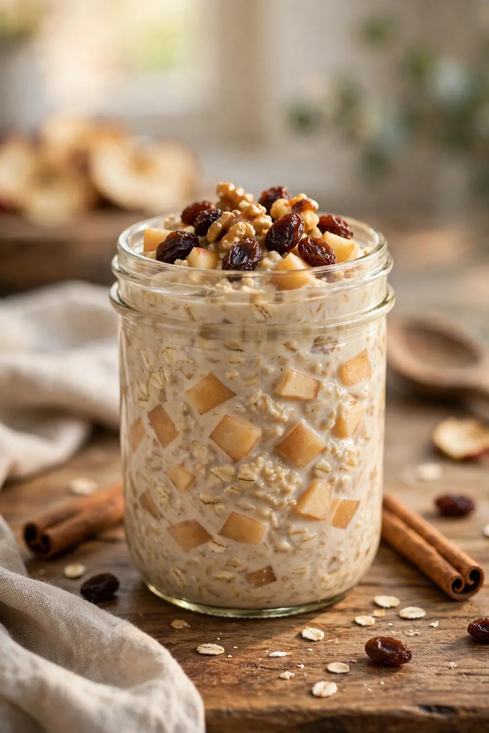 Apple oats jar with raisins and walnuts