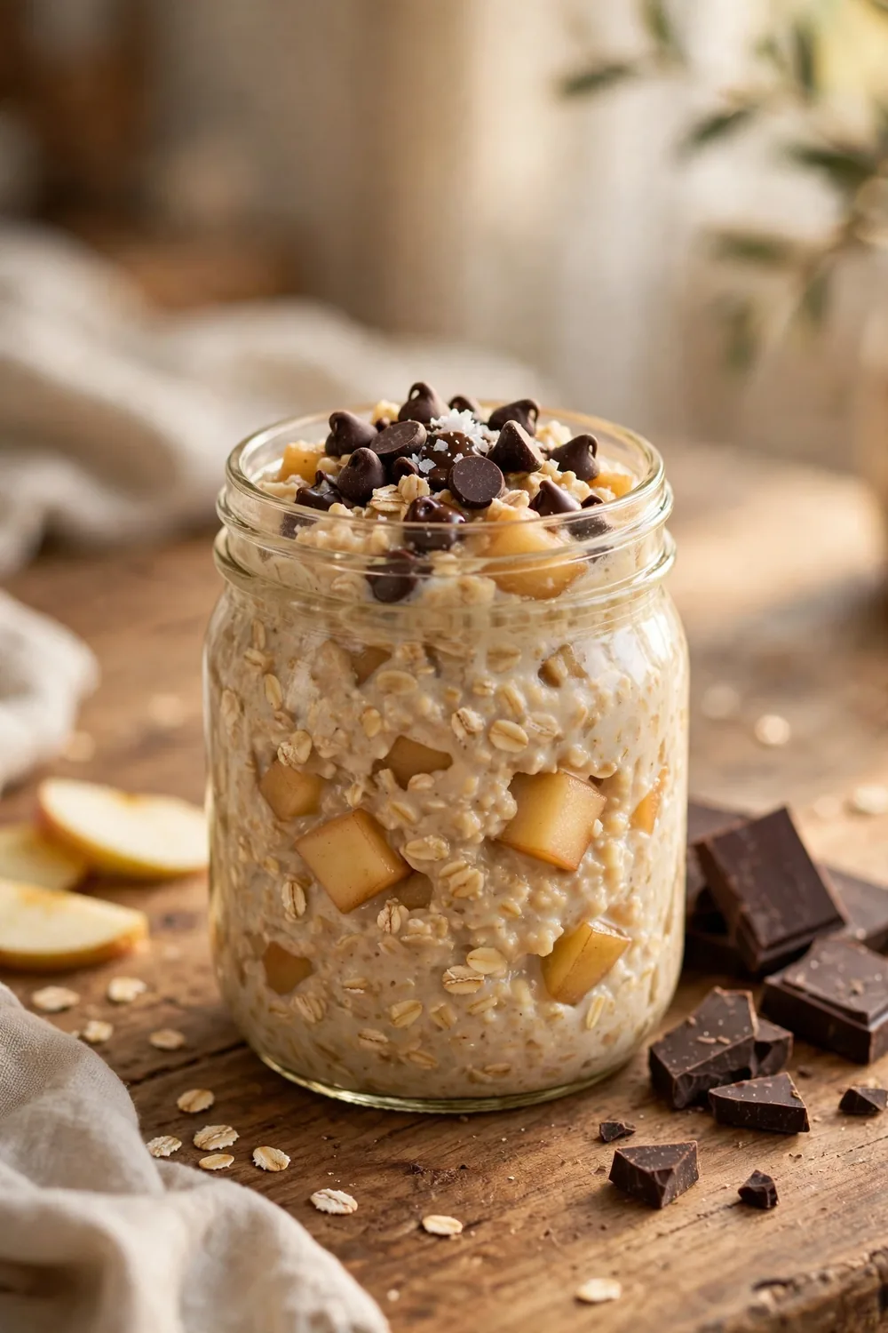Apple oats jar with chocolate chips