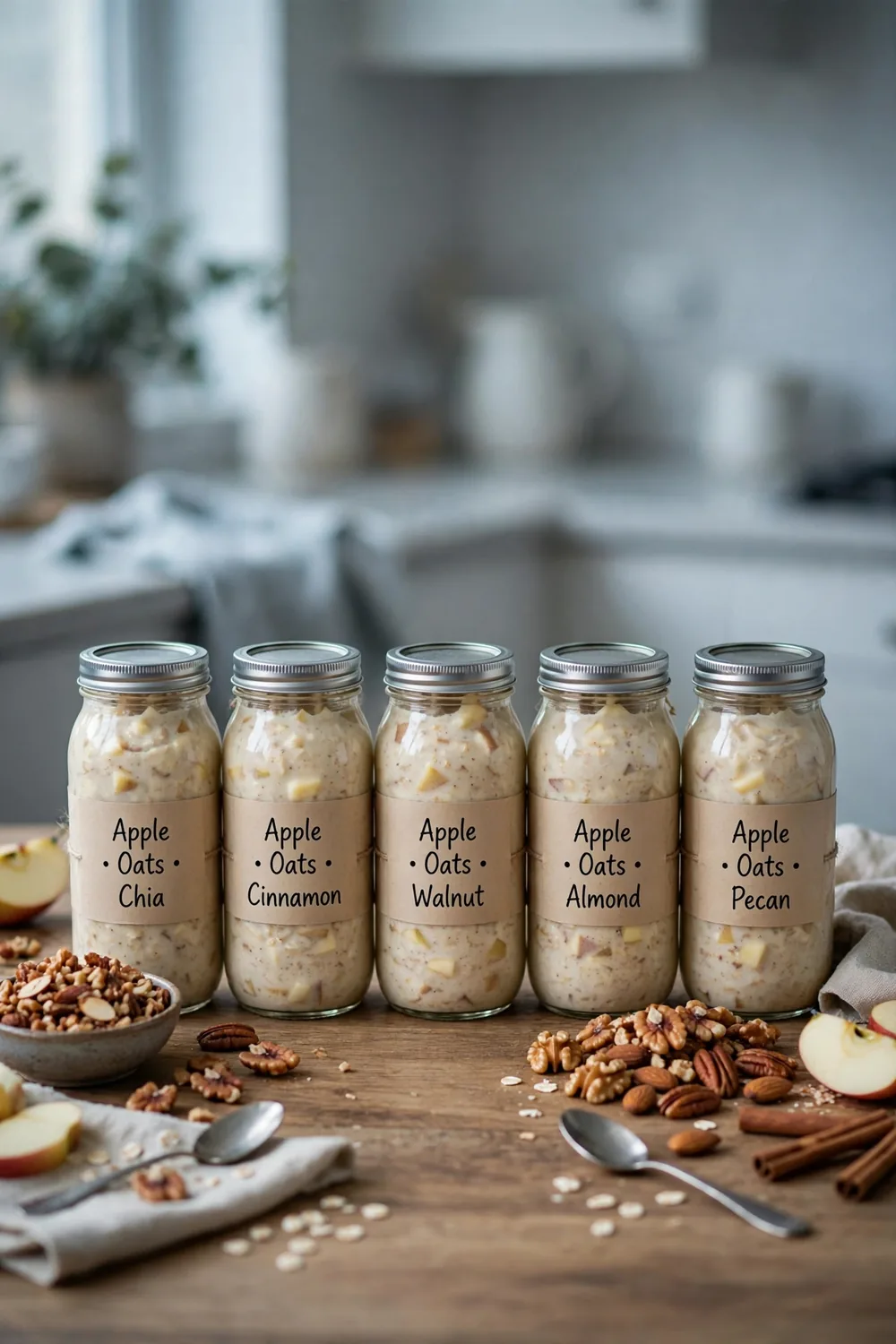 Freezer batch apple oats jars with toppings