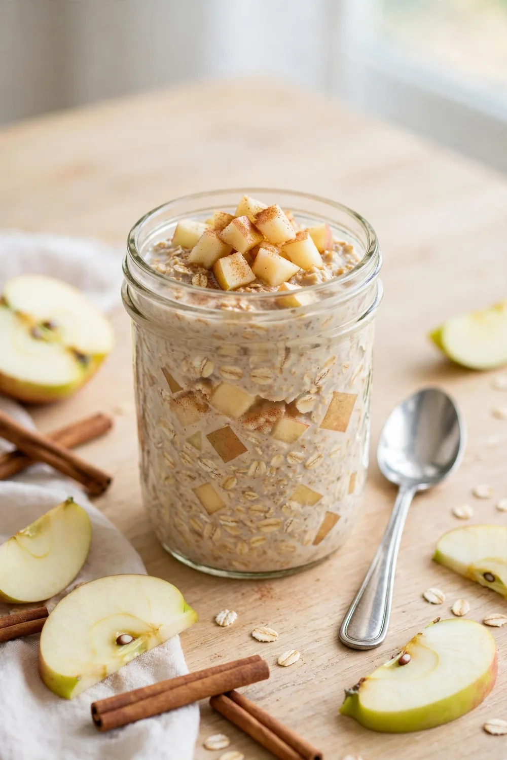 Single serve apple oats jar with spoon