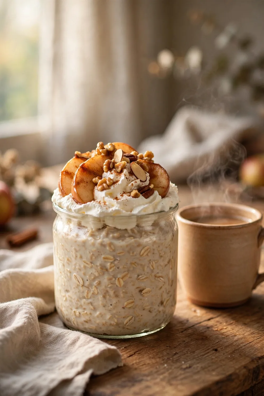 Slow Sunday apple oats jar with cream