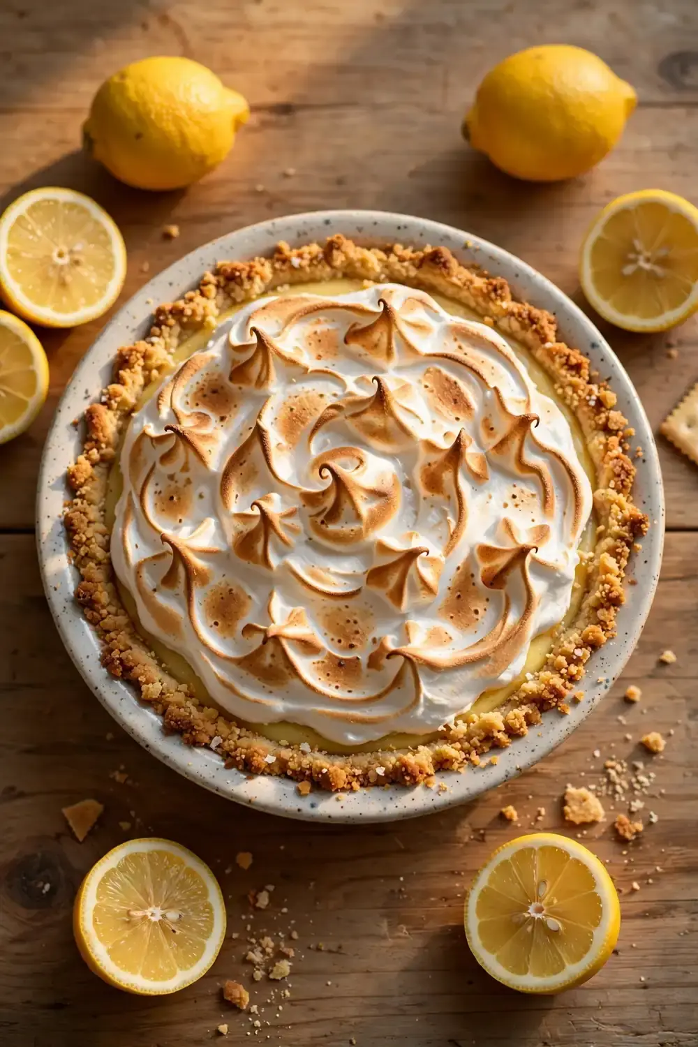 Citrus pie with golden toasted meringue peaks