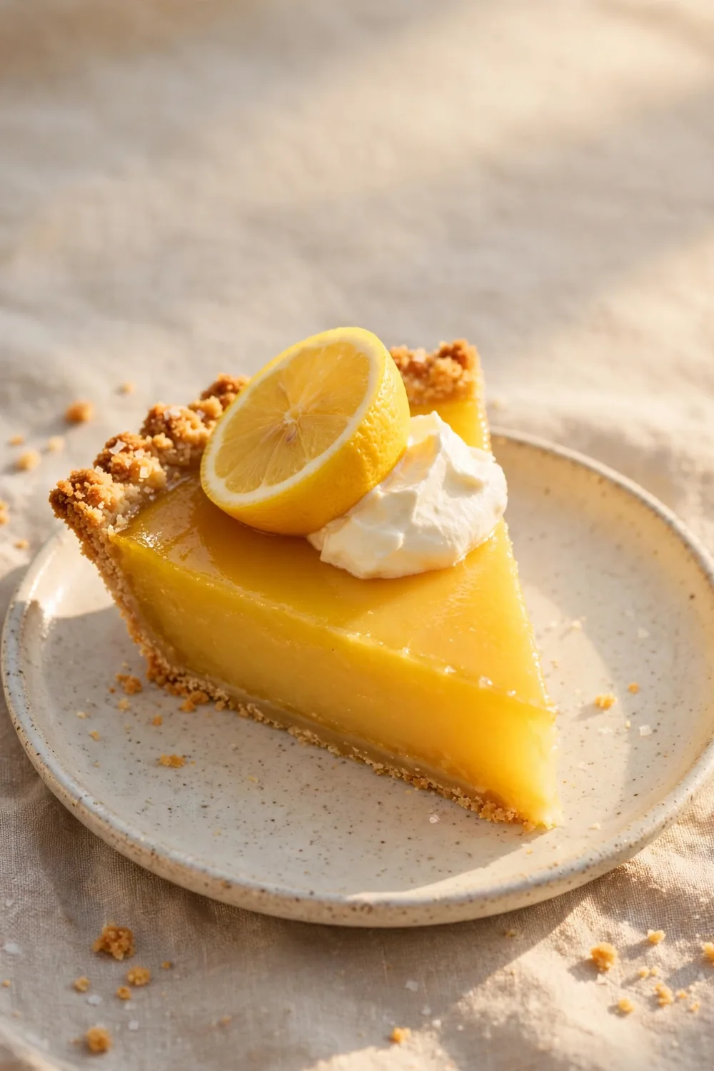 Citrus pie slice with deep golden Meyer lemon filling