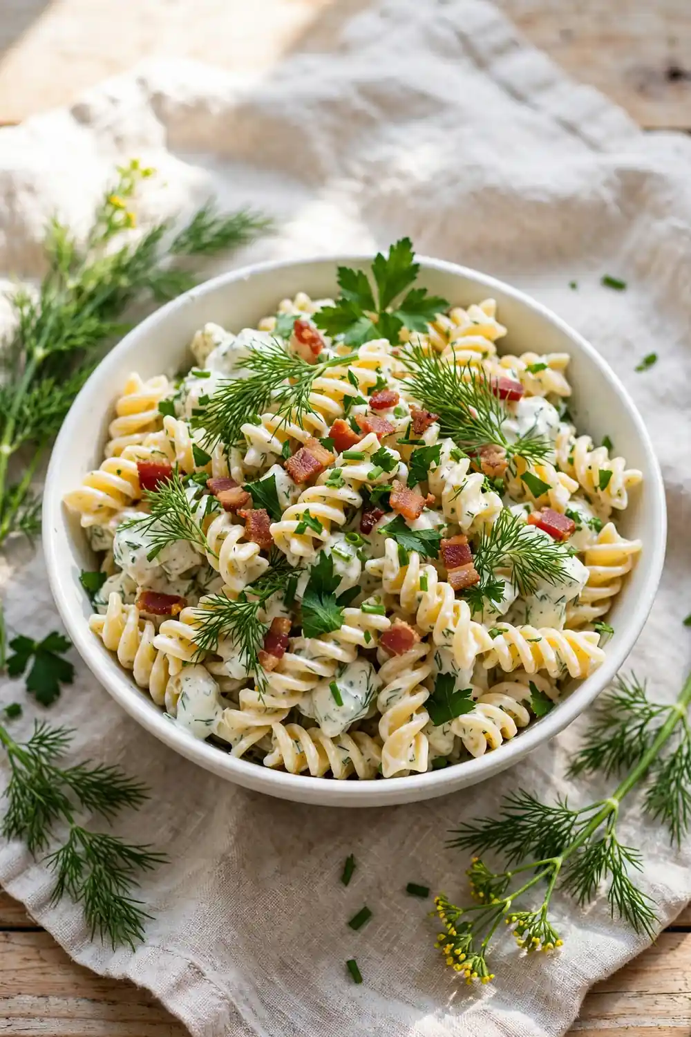Dill herb ranch pasta with bacon