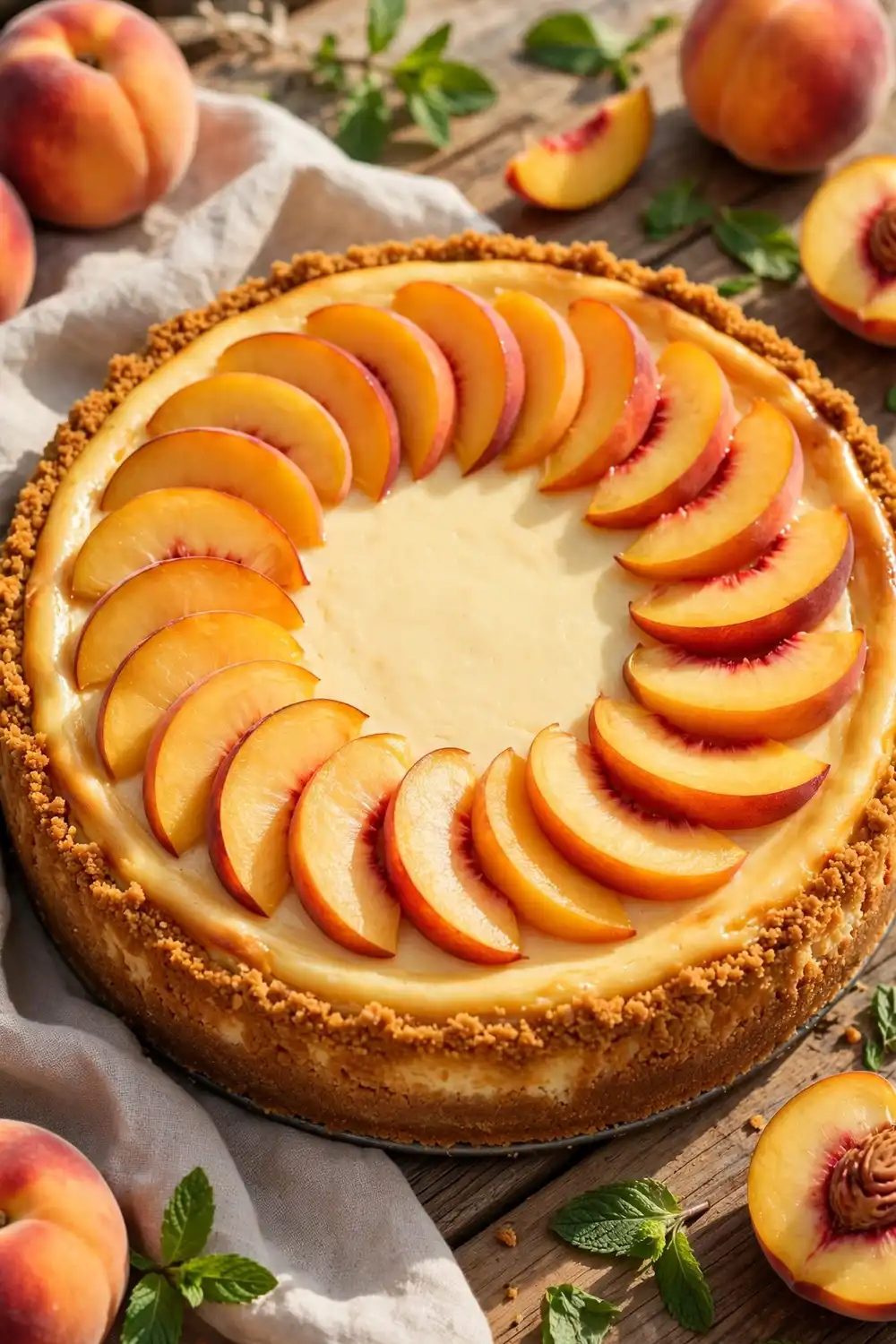 Baked peach cheesecake