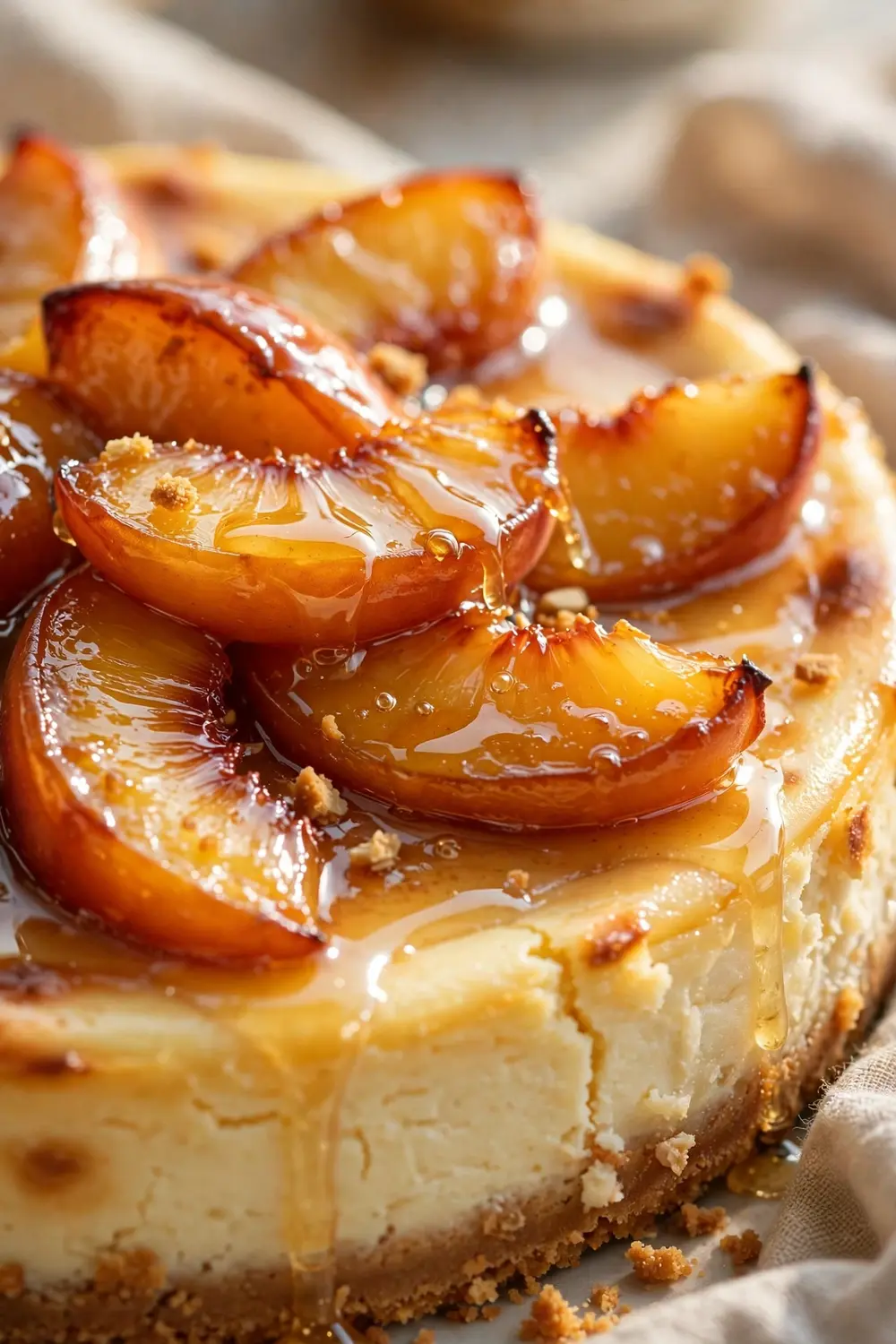 Baked peach cheesecake