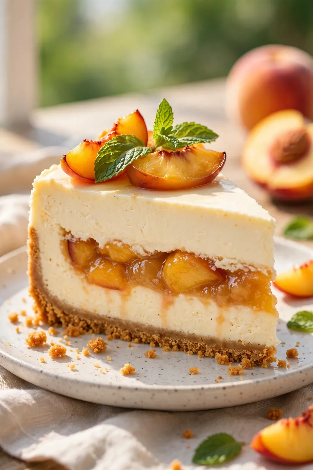 Baked peach cheesecake