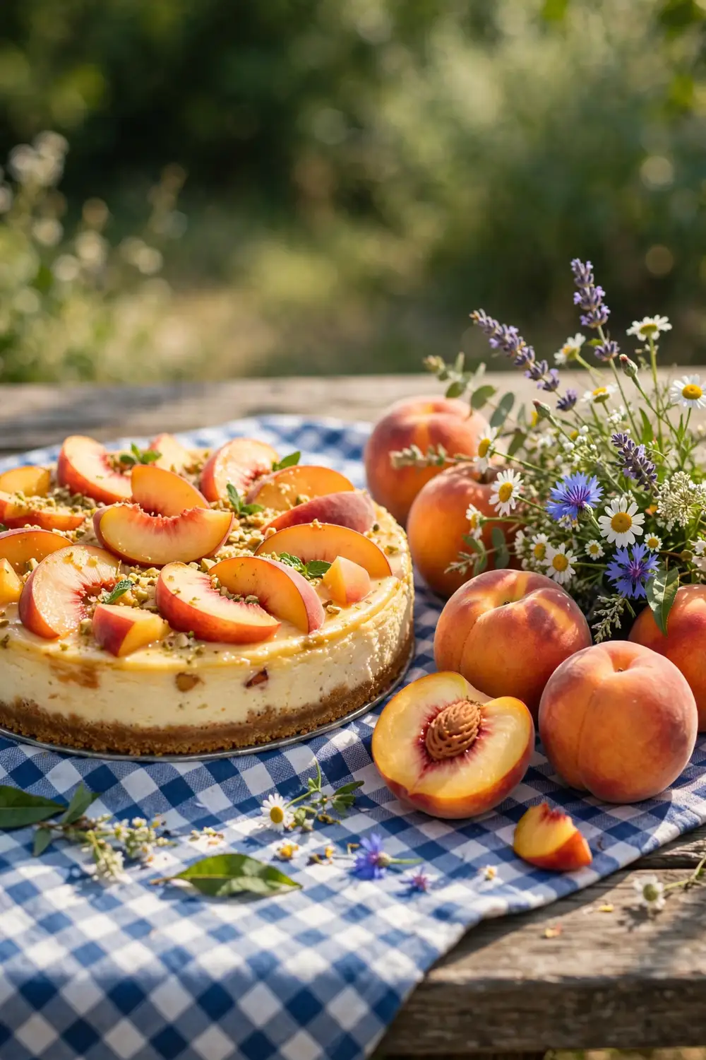 Baked peach cheesecake