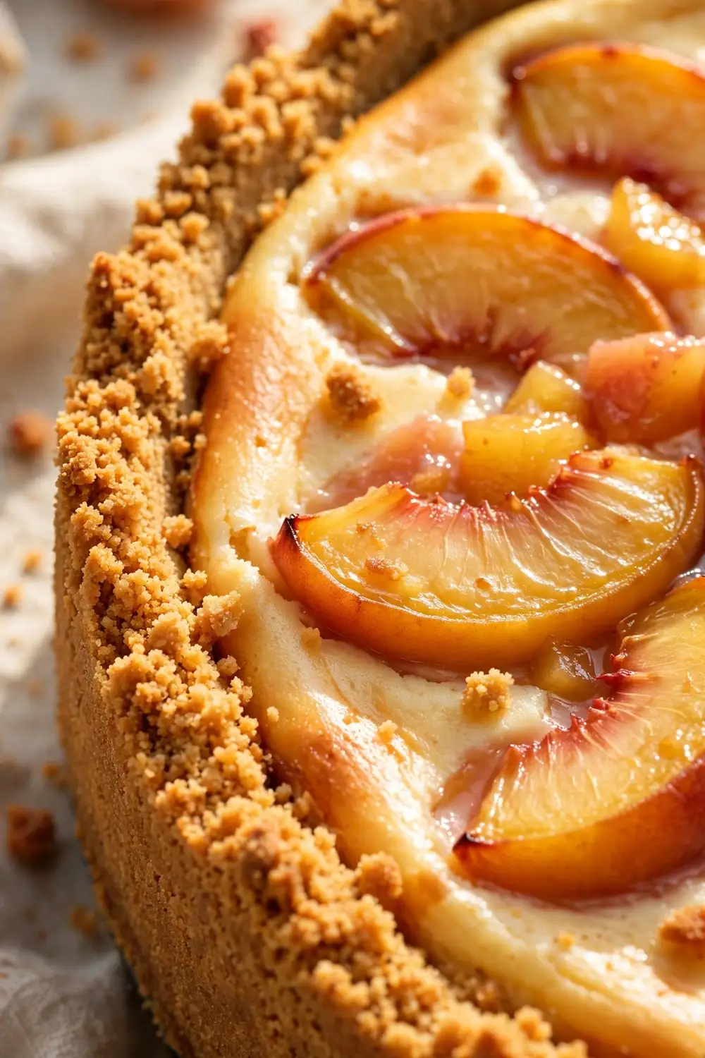 Baked peach cheesecake