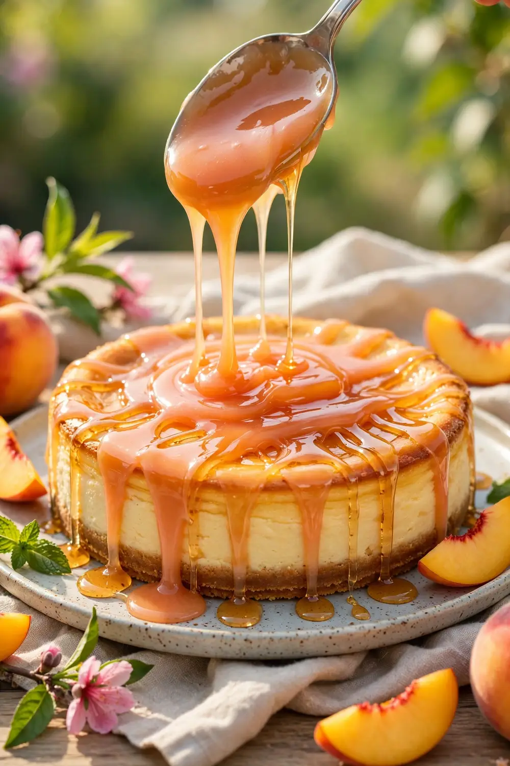 Baked peach cheesecake