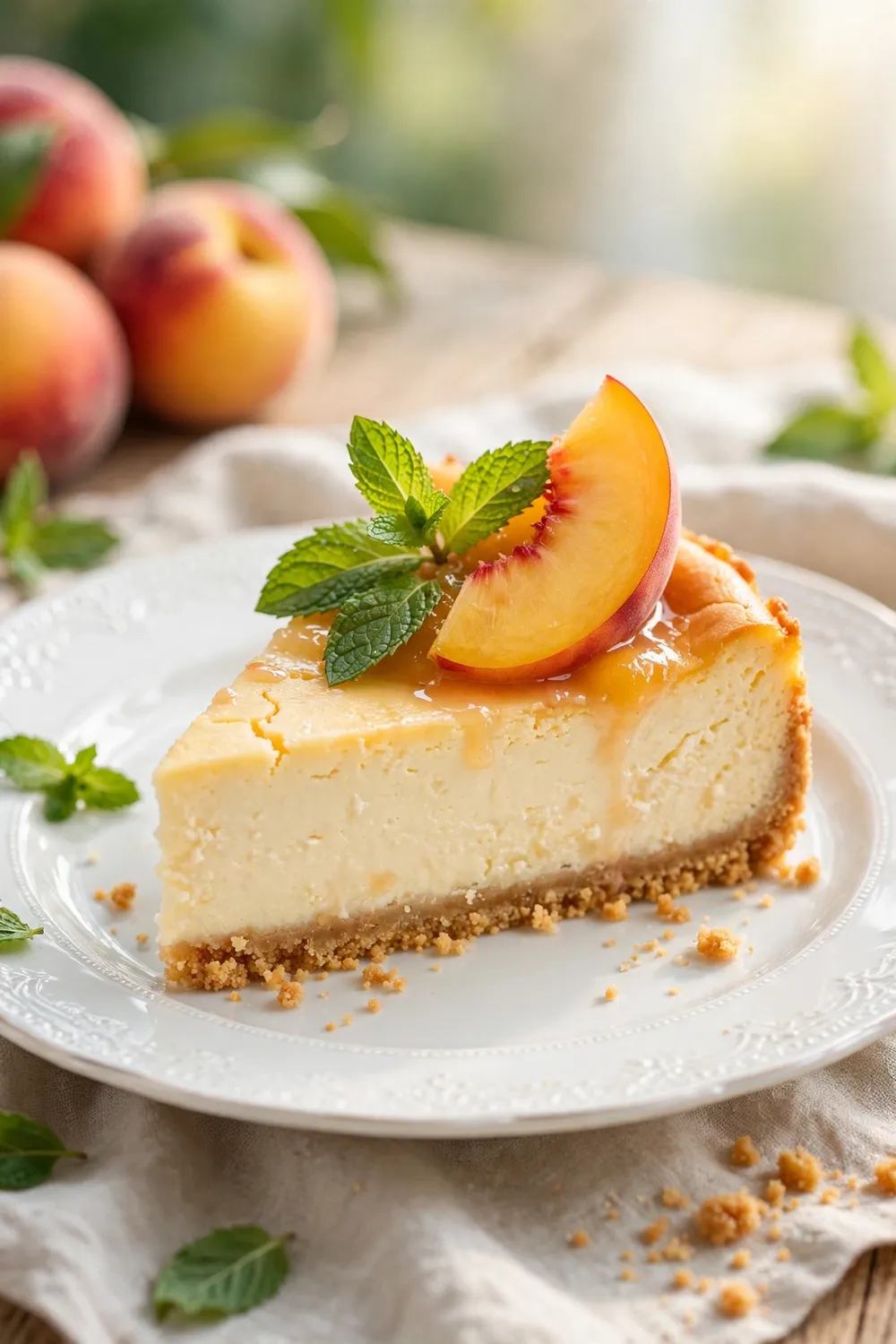 Baked peach cheesecake