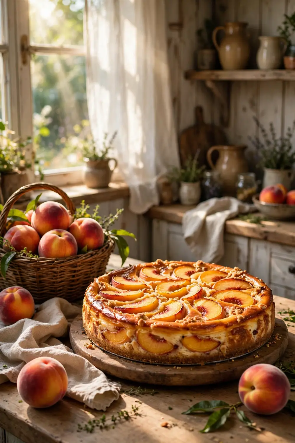 Baked peach cheesecake