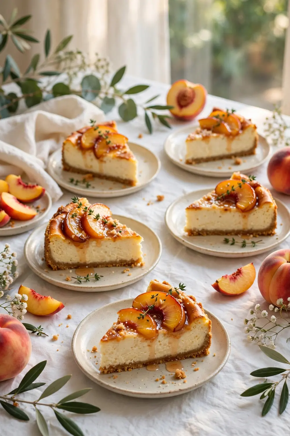 Baked peach cheesecake