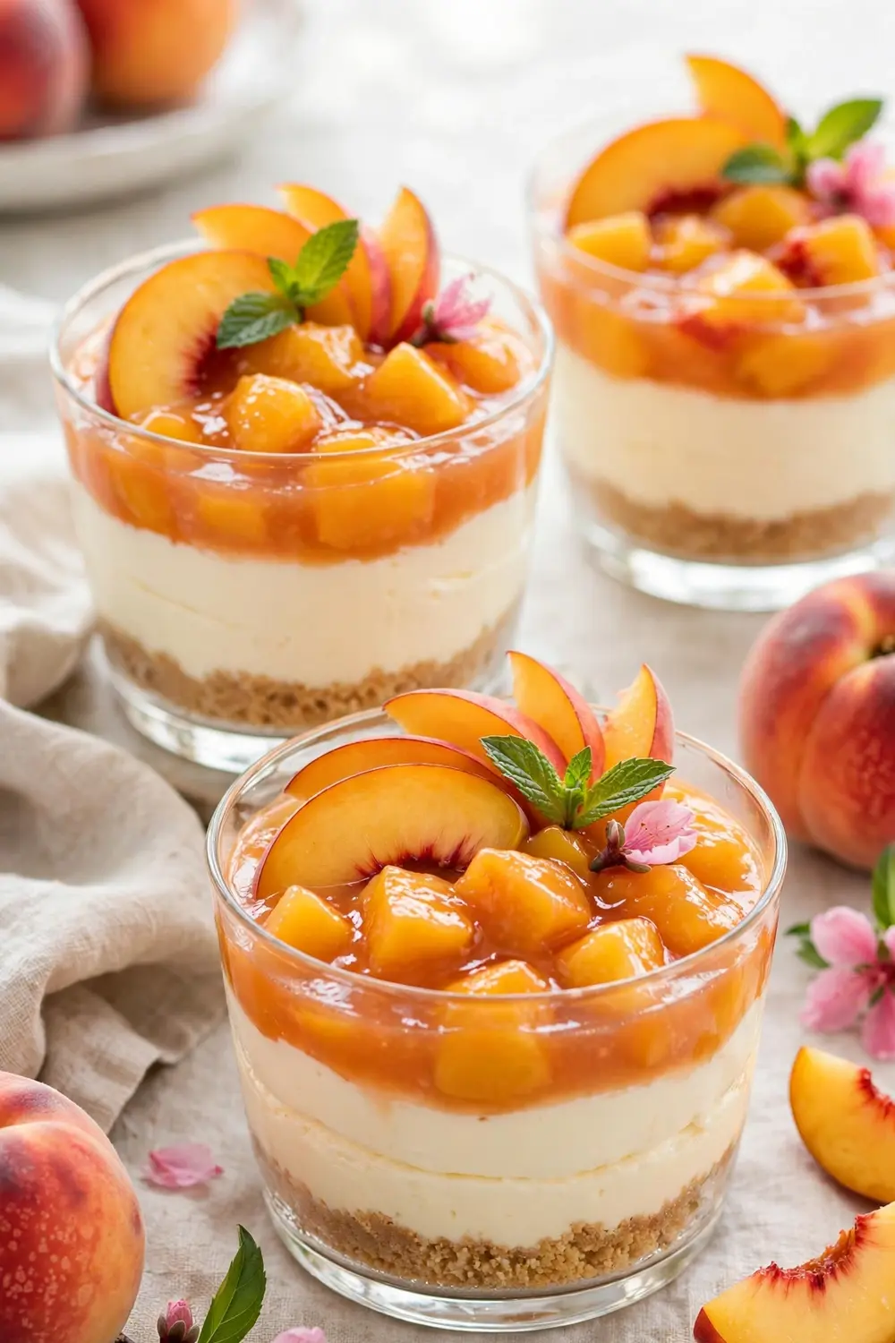Baked peach cheesecake