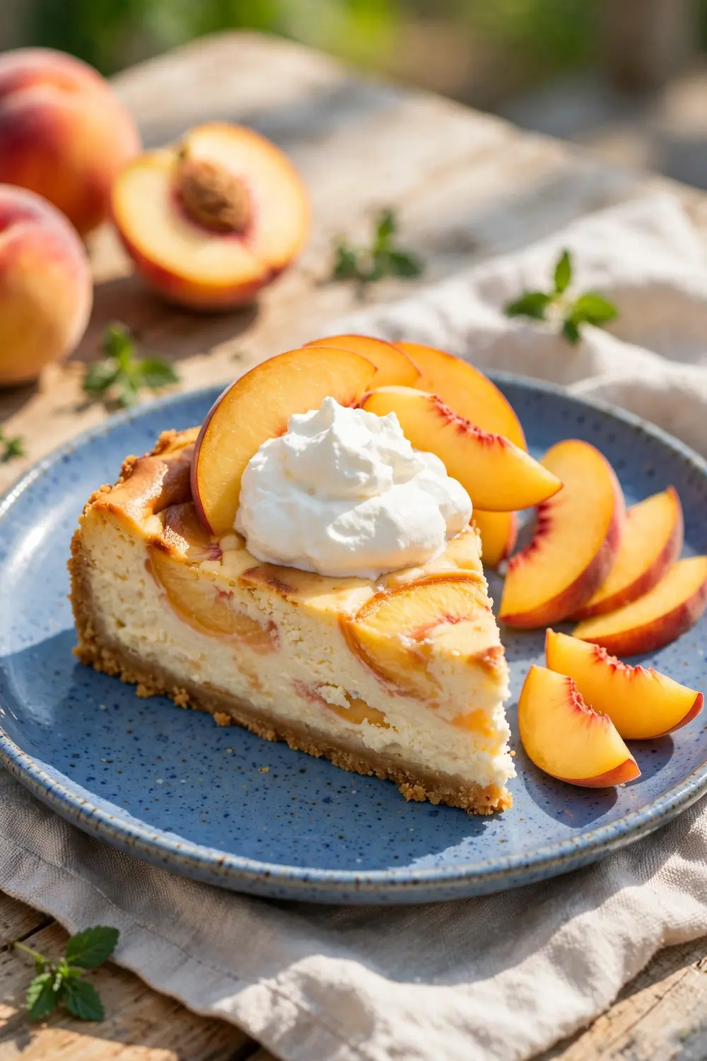 Baked peach cheesecake