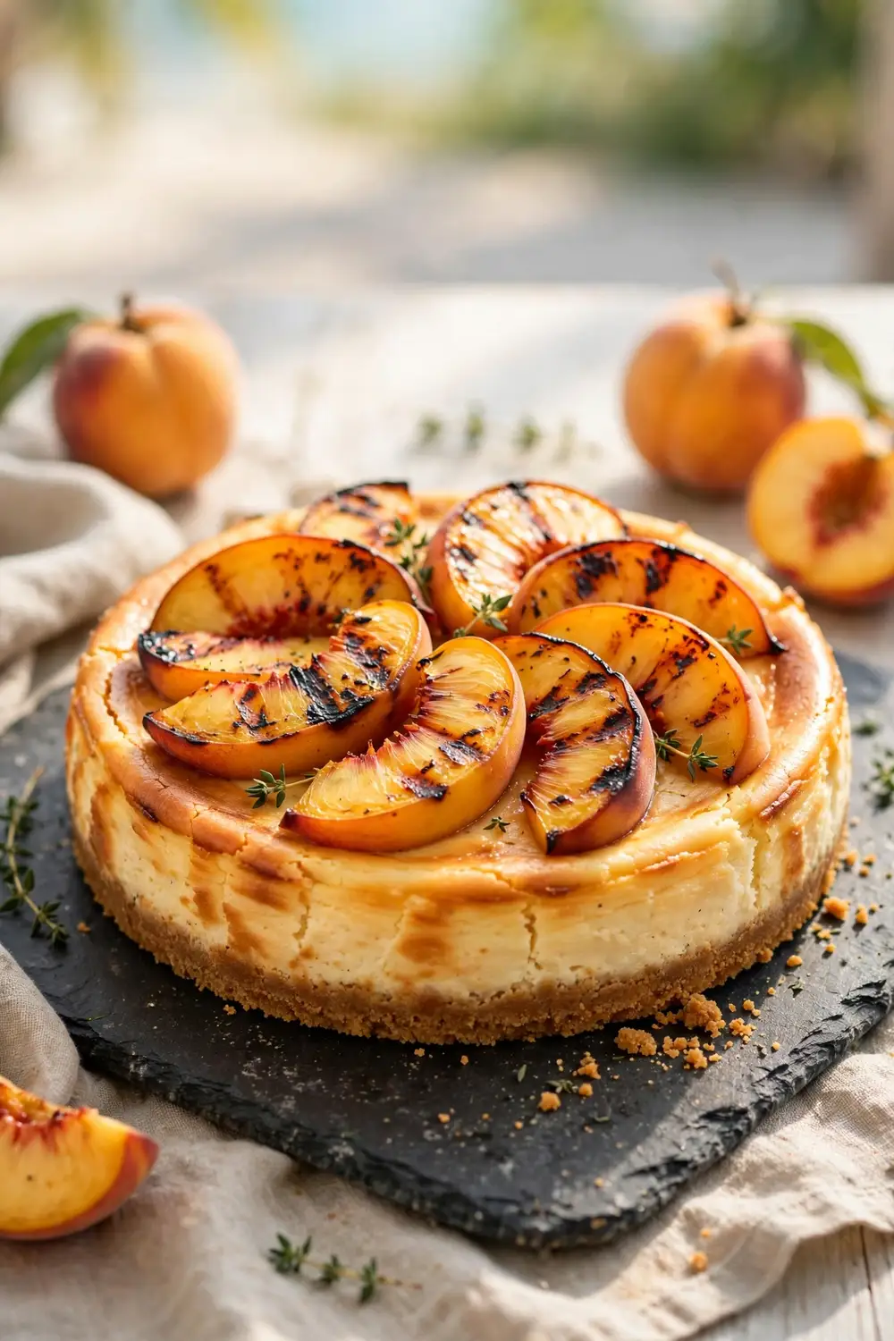 Baked peach cheesecake