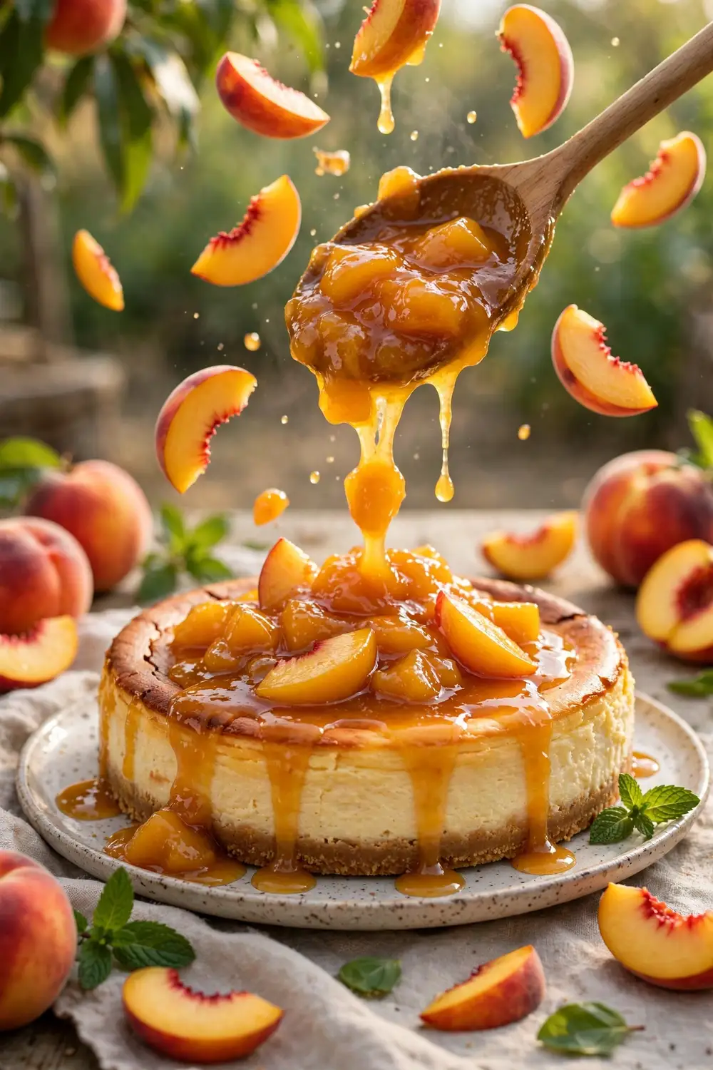 Baked peach cheesecake