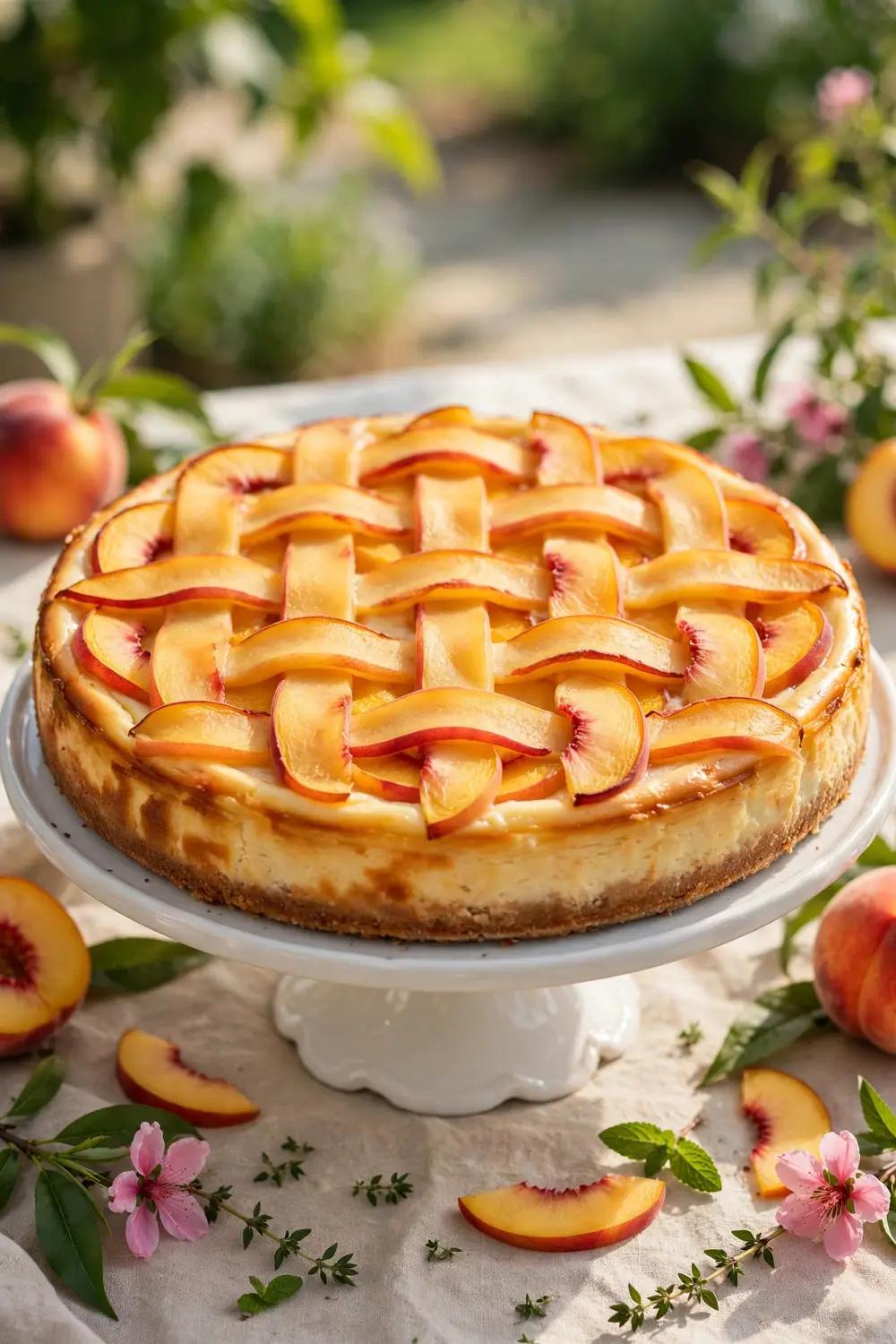 Baked peach cheesecake