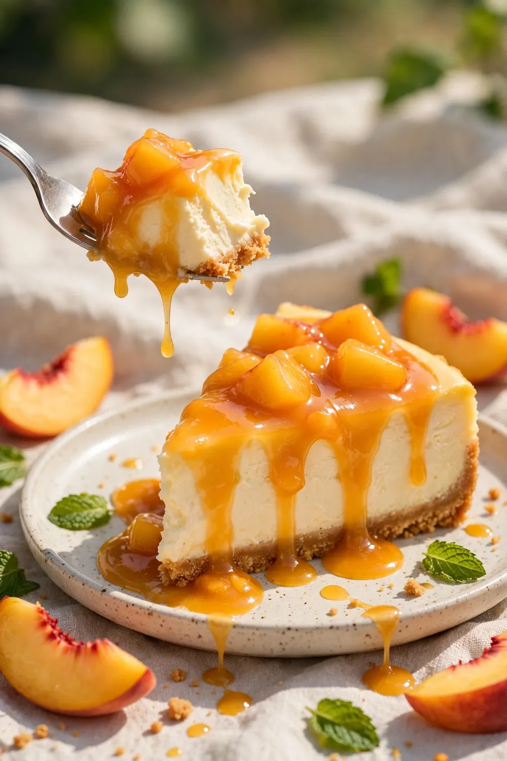 Baked peach cheesecake