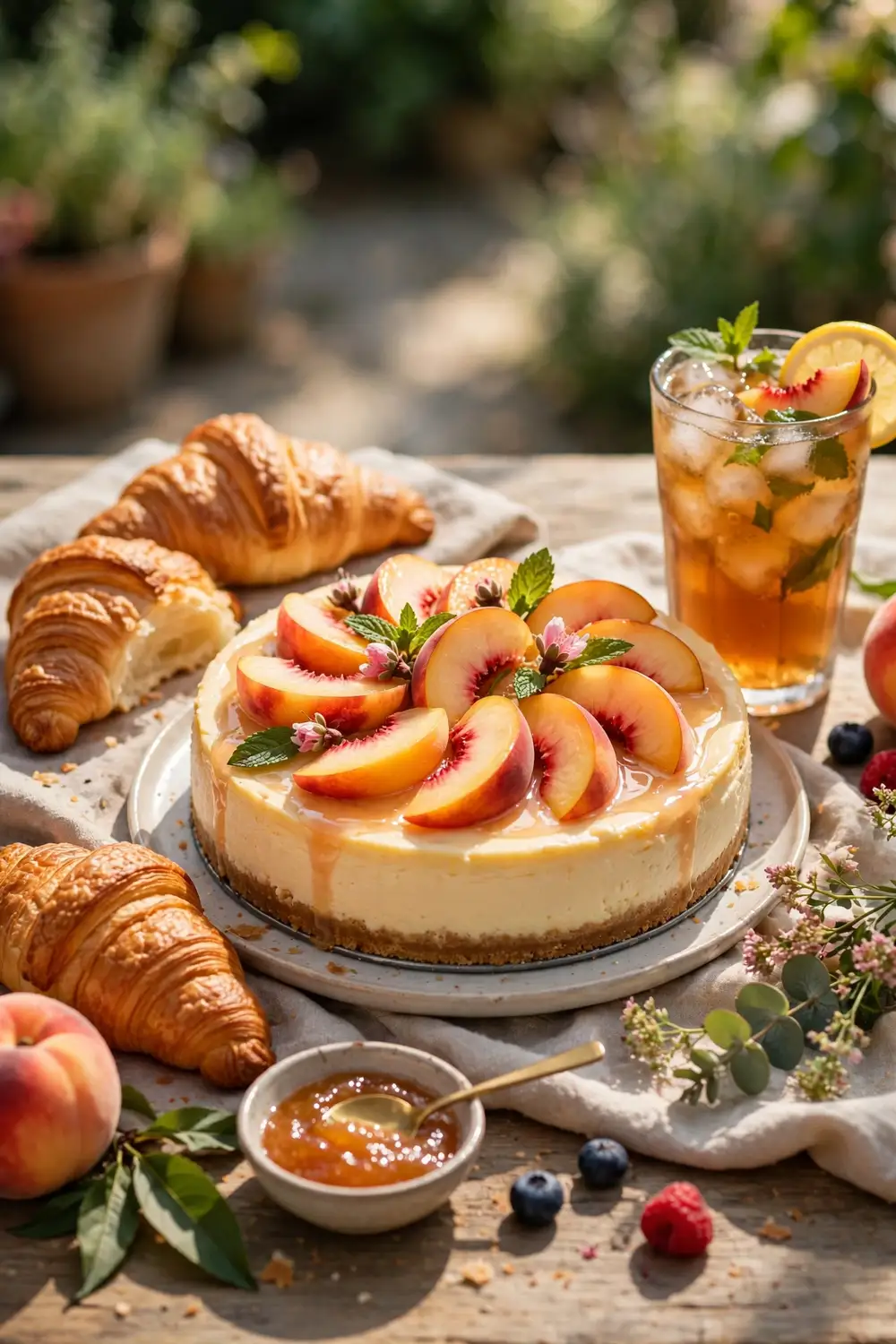 Baked peach cheesecake