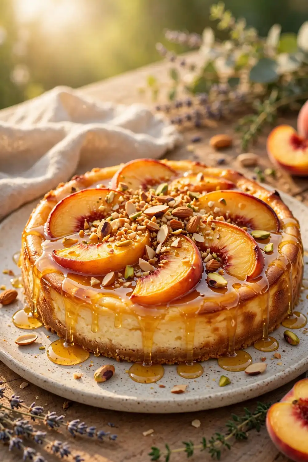 Baked peach cheesecake