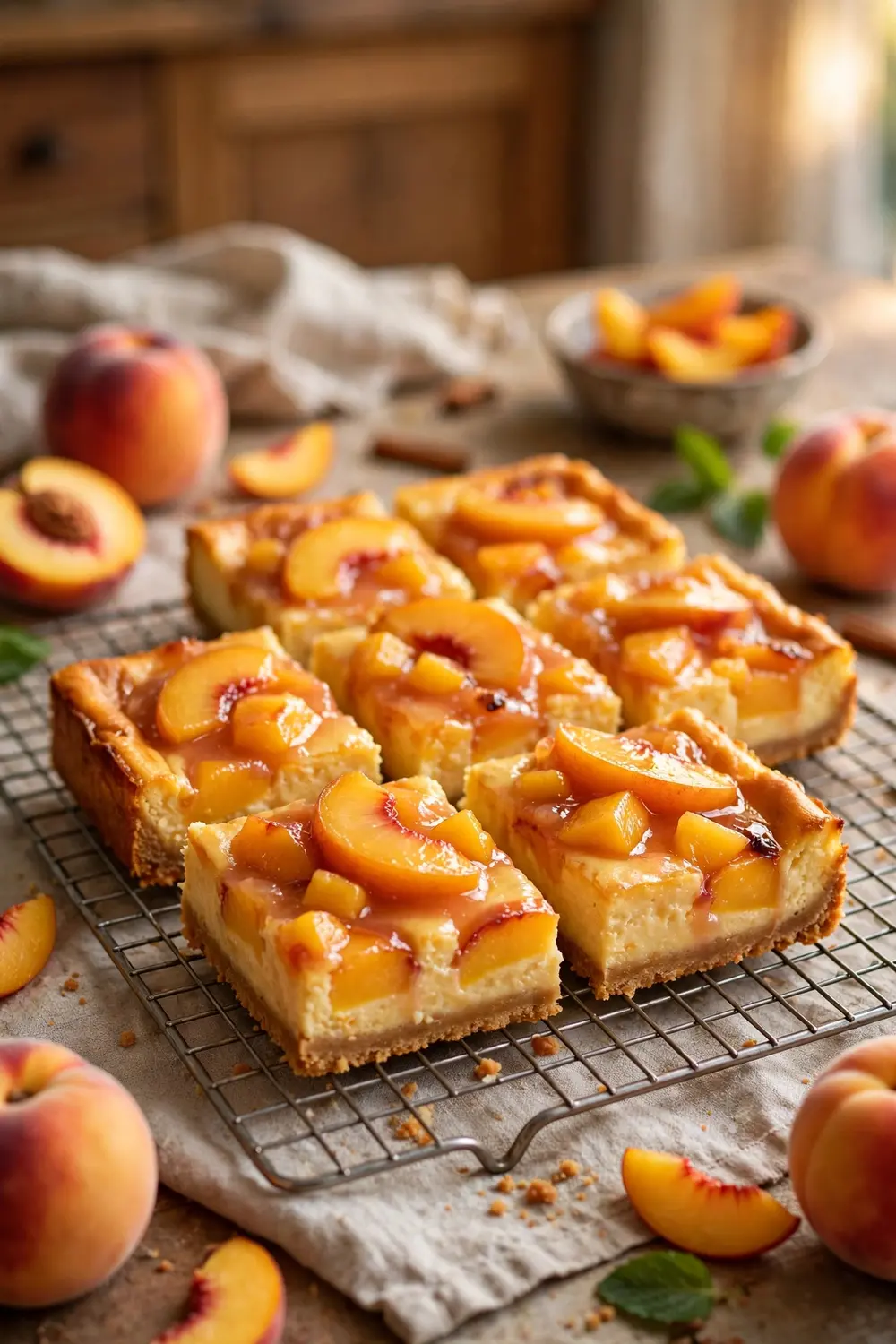 Baked peach cheesecake