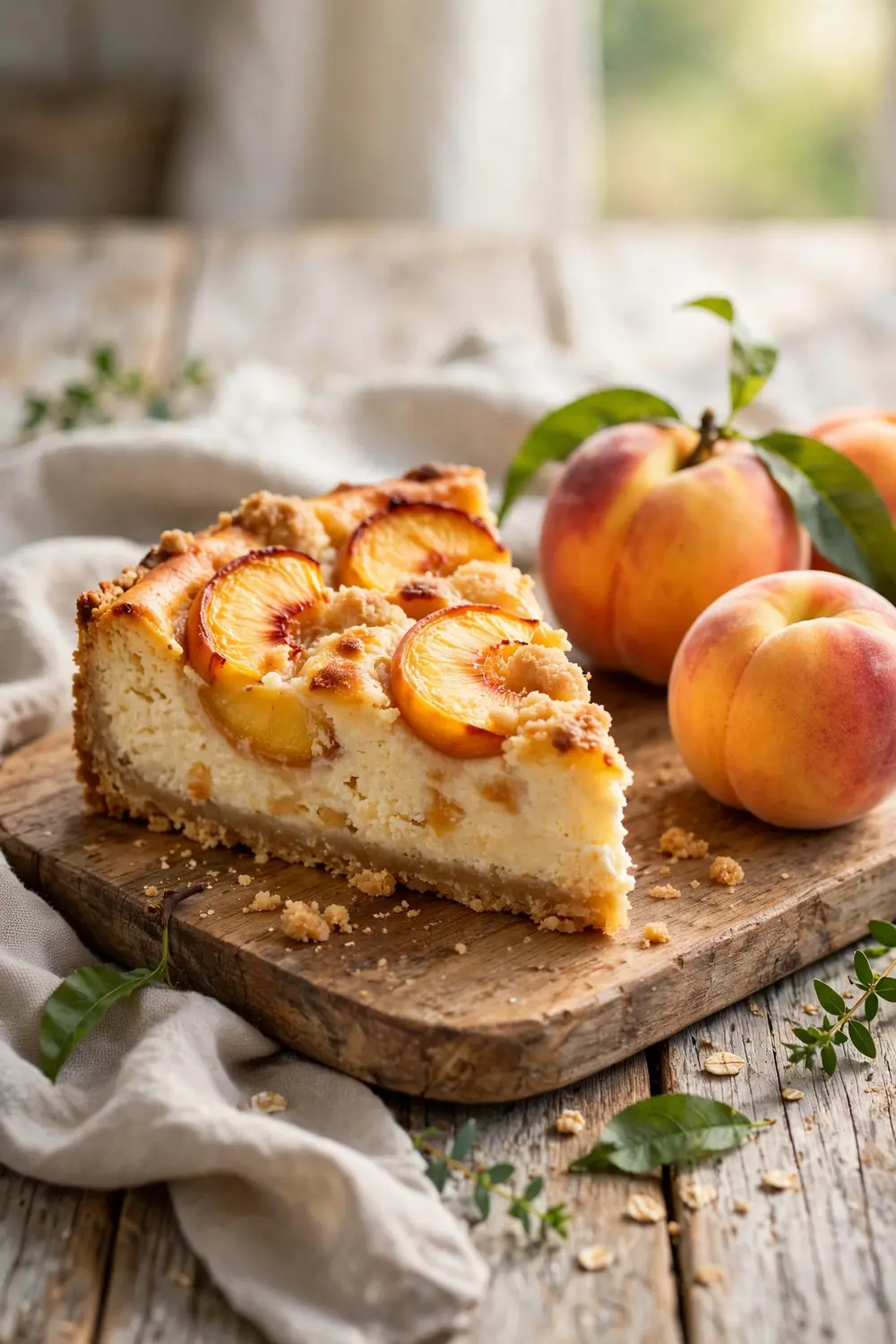Baked peach cheesecake