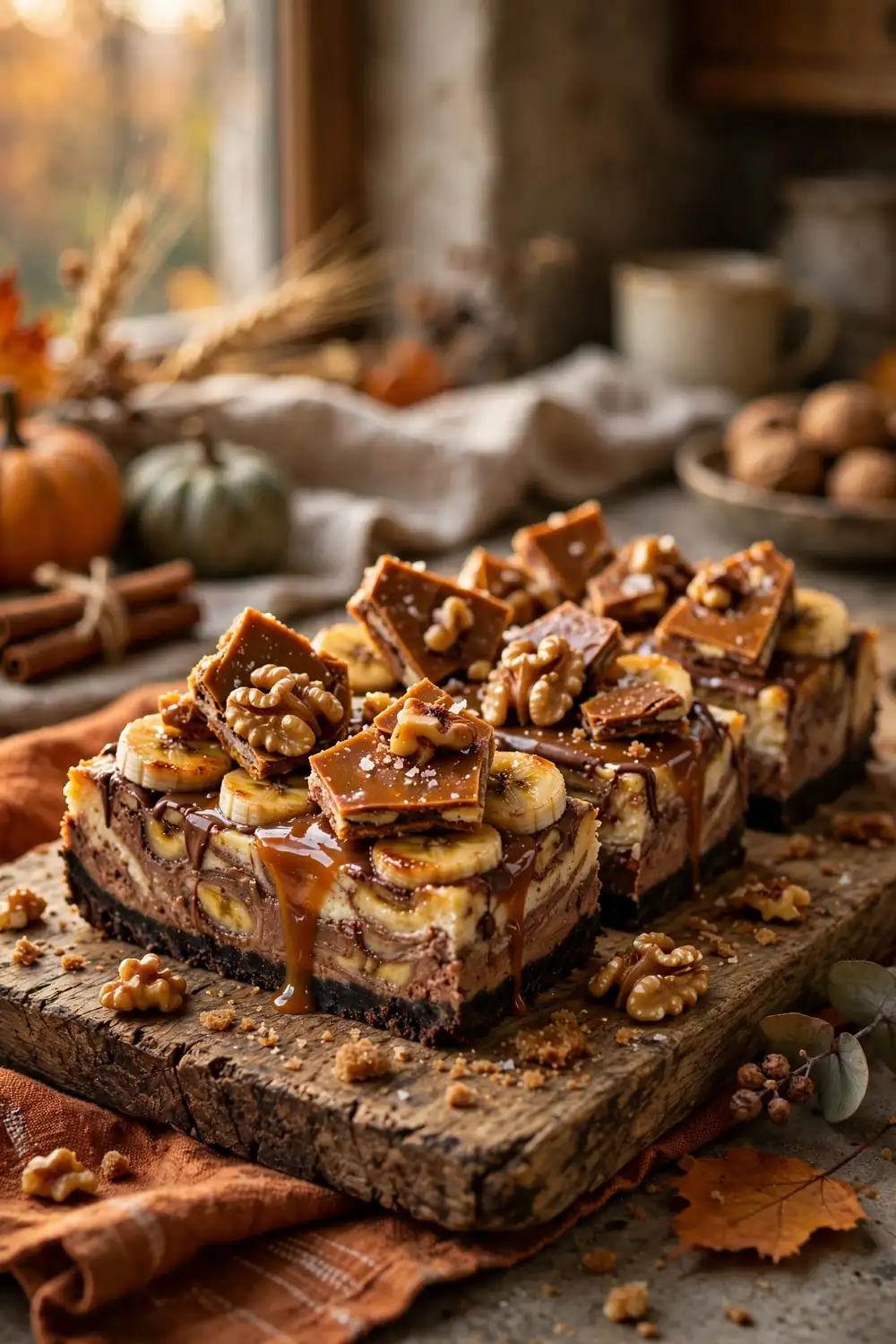 Banana chocolate cheesecake bars