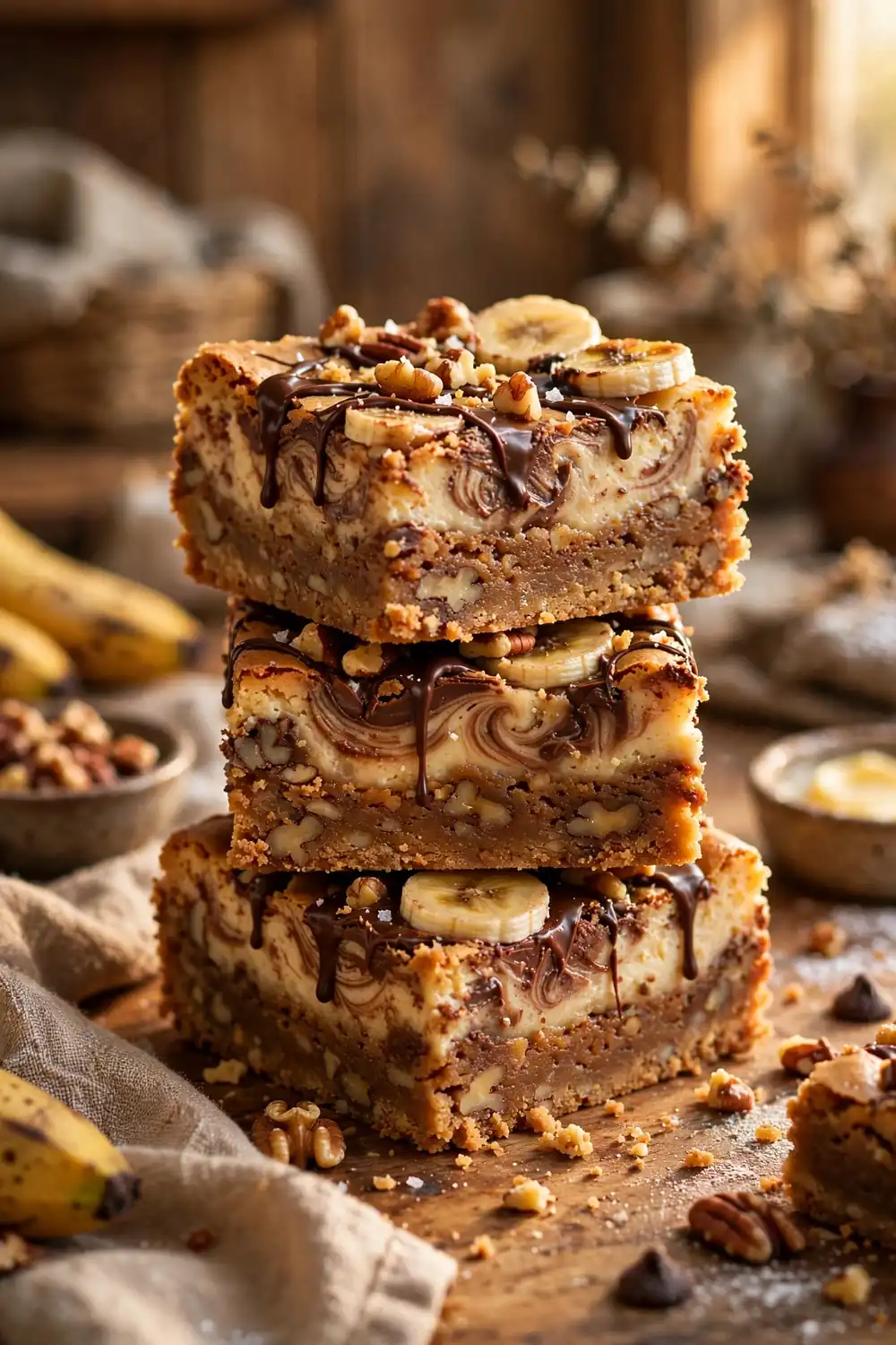 Banana chocolate cheesecake bars