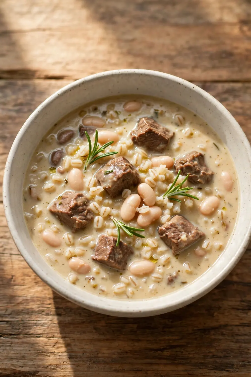 Beef and barley soup with white beans and rosemary