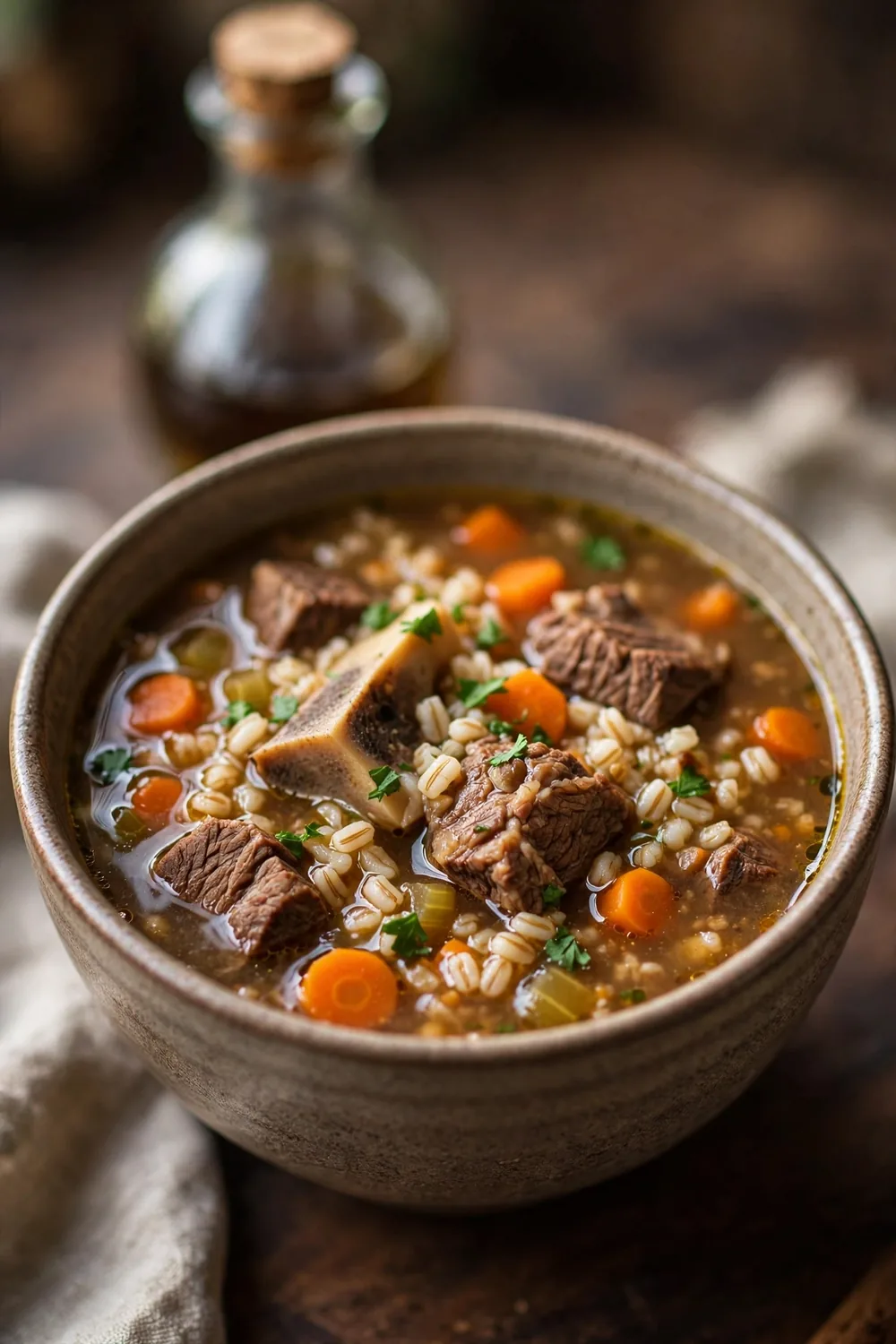 Beef and barley soup made with savory bone broth