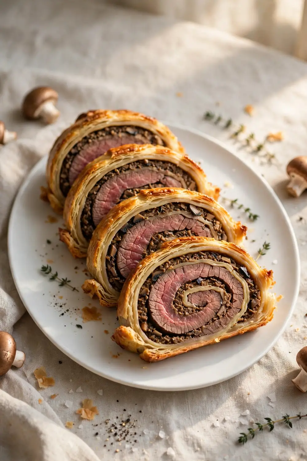 Tenderloin wrapped in mushroom duxelles and pastry