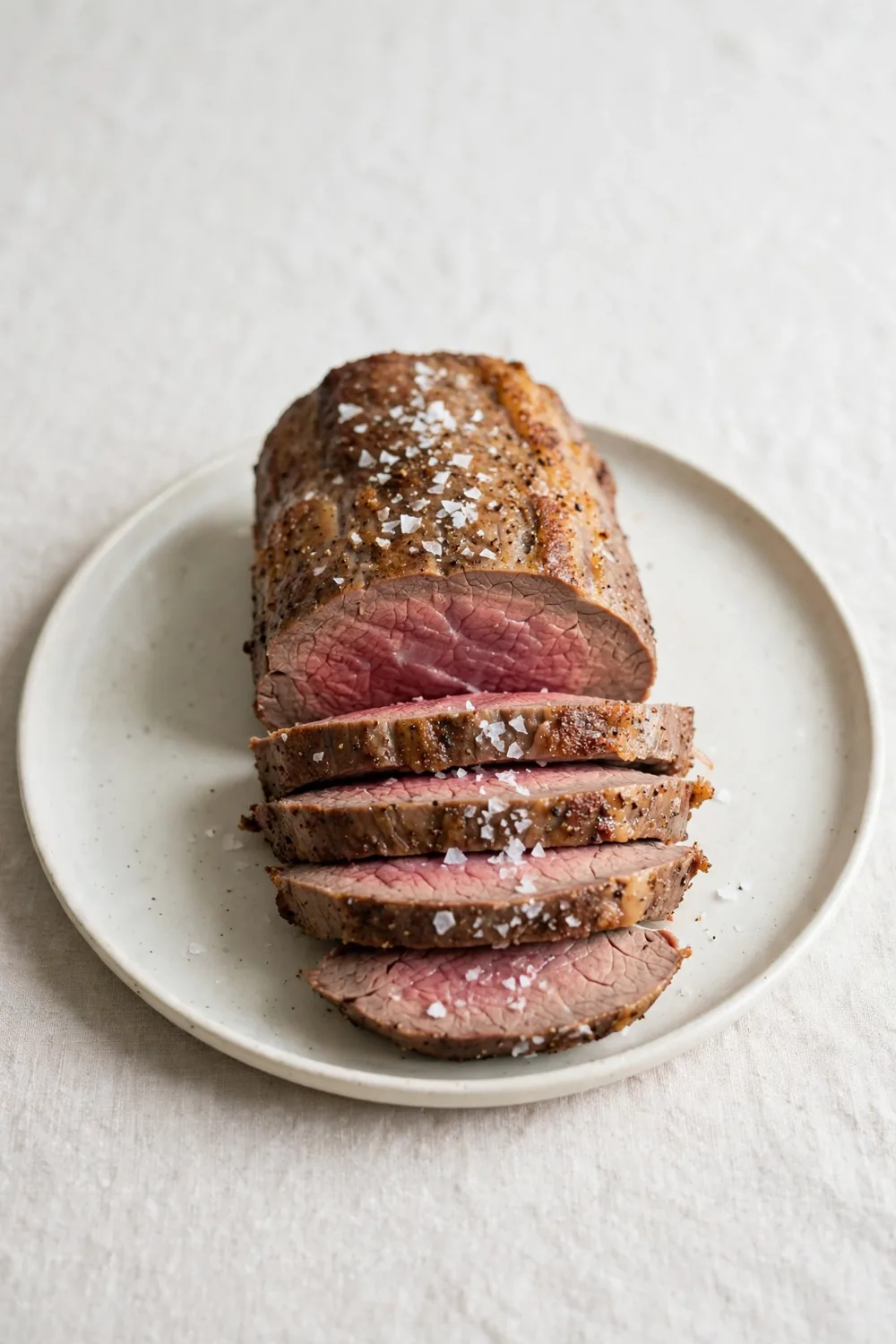 Whole tenderloin seasoned with flaky smoked salt