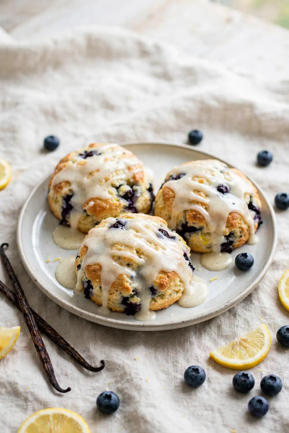 vanilla bean glaze baked on a plate