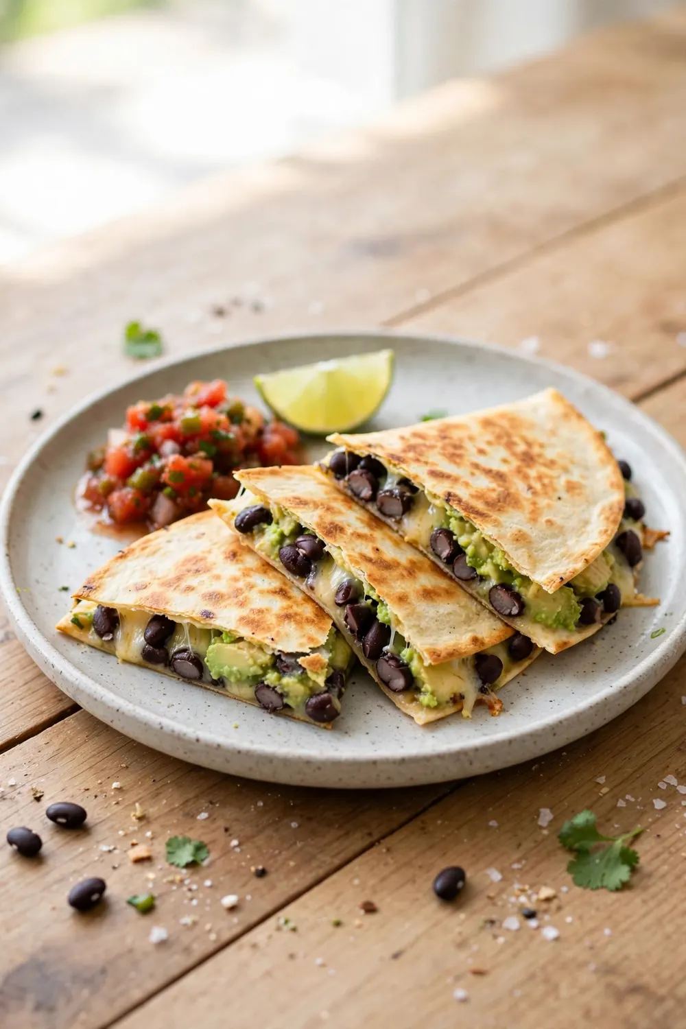 Avocado black bean quesadilla wedges